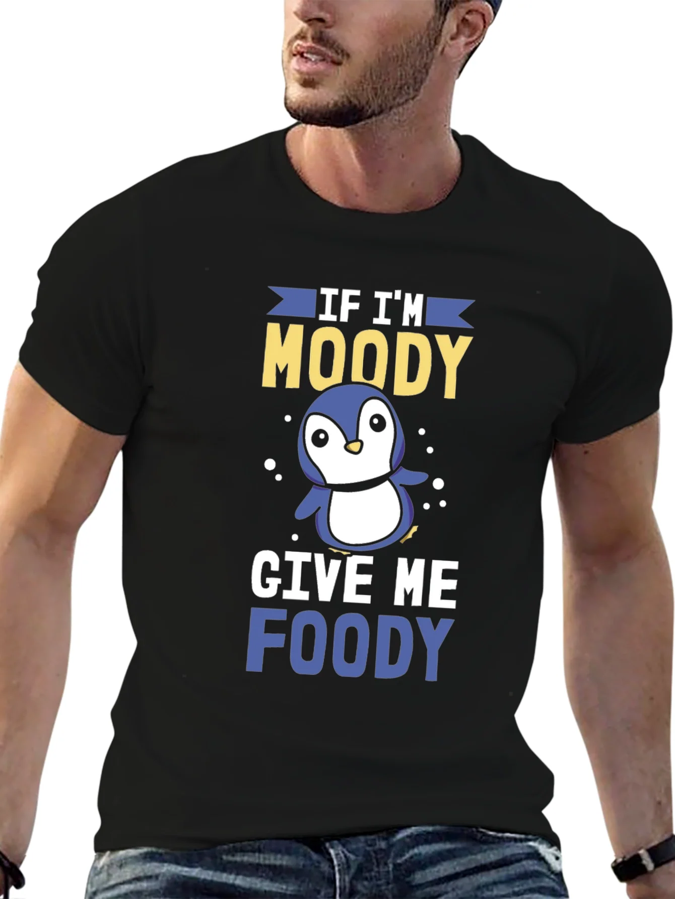 Camiseta Negra If Im Moody Give Me Foody Divertida