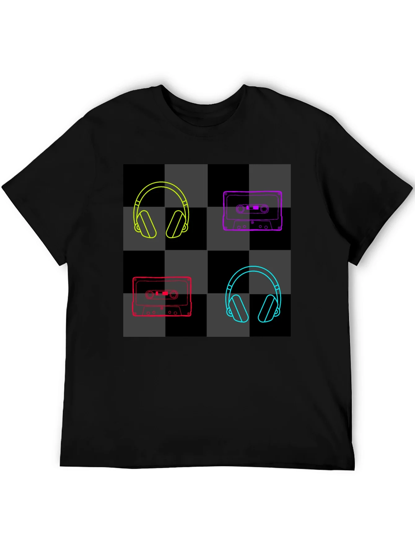 Camiseta Negra con Dise?o de M¨²sica Retro