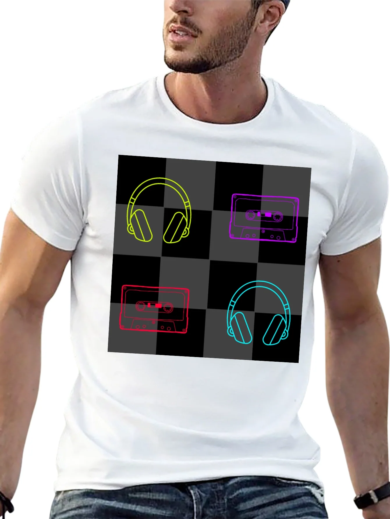 Camiseta Negra con Dise?o de M¨²sica Retro