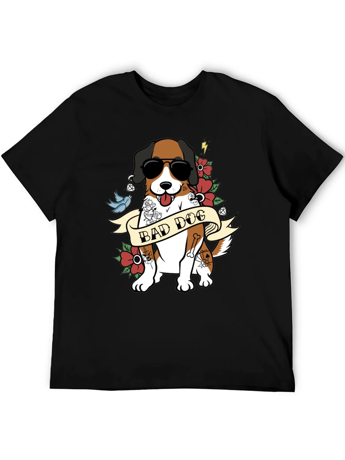 Camiseta Hombre Negra Dise?o Perro Bad Dog con Tatuajes