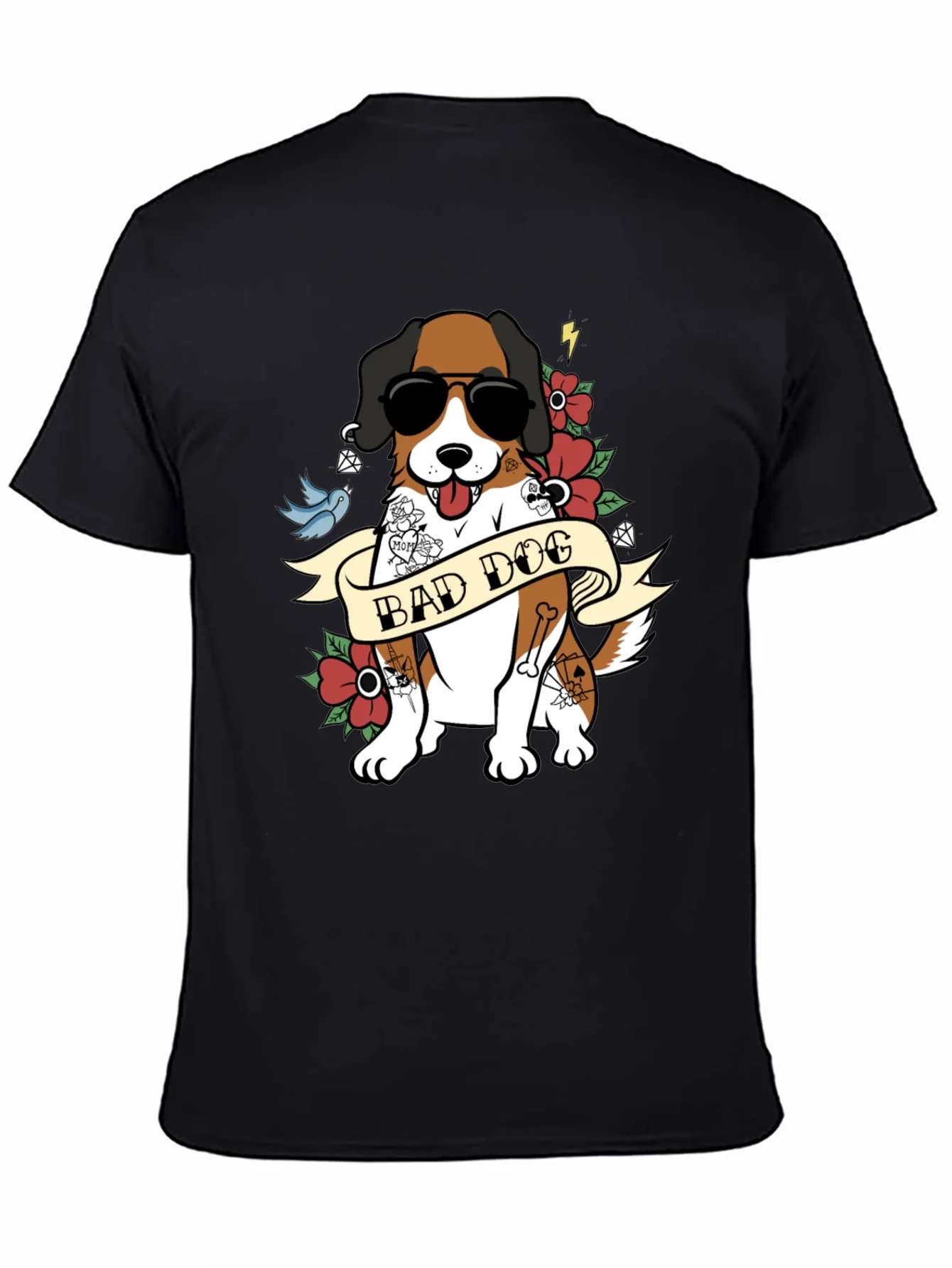 Camiseta Hombre Negra Dise?o Perro Bad Dog con Tatuajes