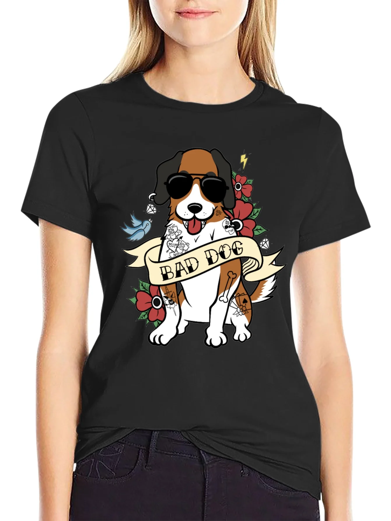 Camiseta Hombre Negra Dise?o Perro Bad Dog con Tatuajes