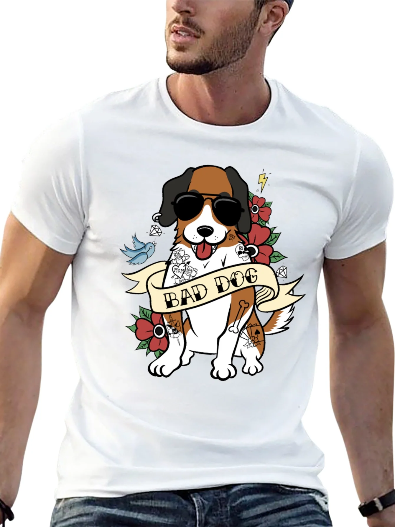 Camiseta Hombre Negra Dise?o Perro Bad Dog con Tatuajes
