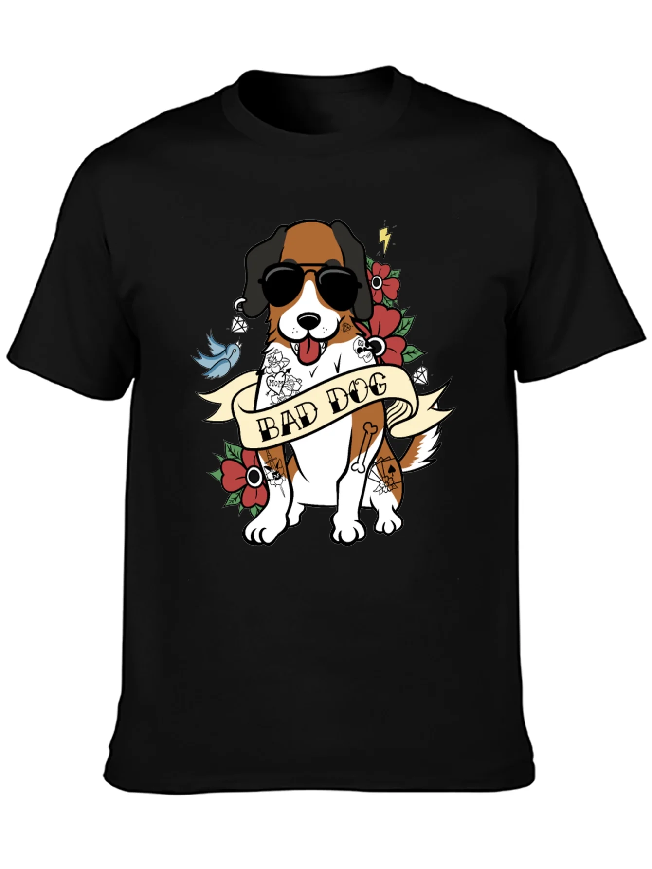 Camiseta Hombre Negra Dise?o Perro Bad Dog con Tatuajes