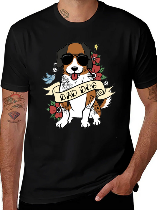 Camiseta Hombre Negra Dise?o Perro Bad Dog con Tatuajes