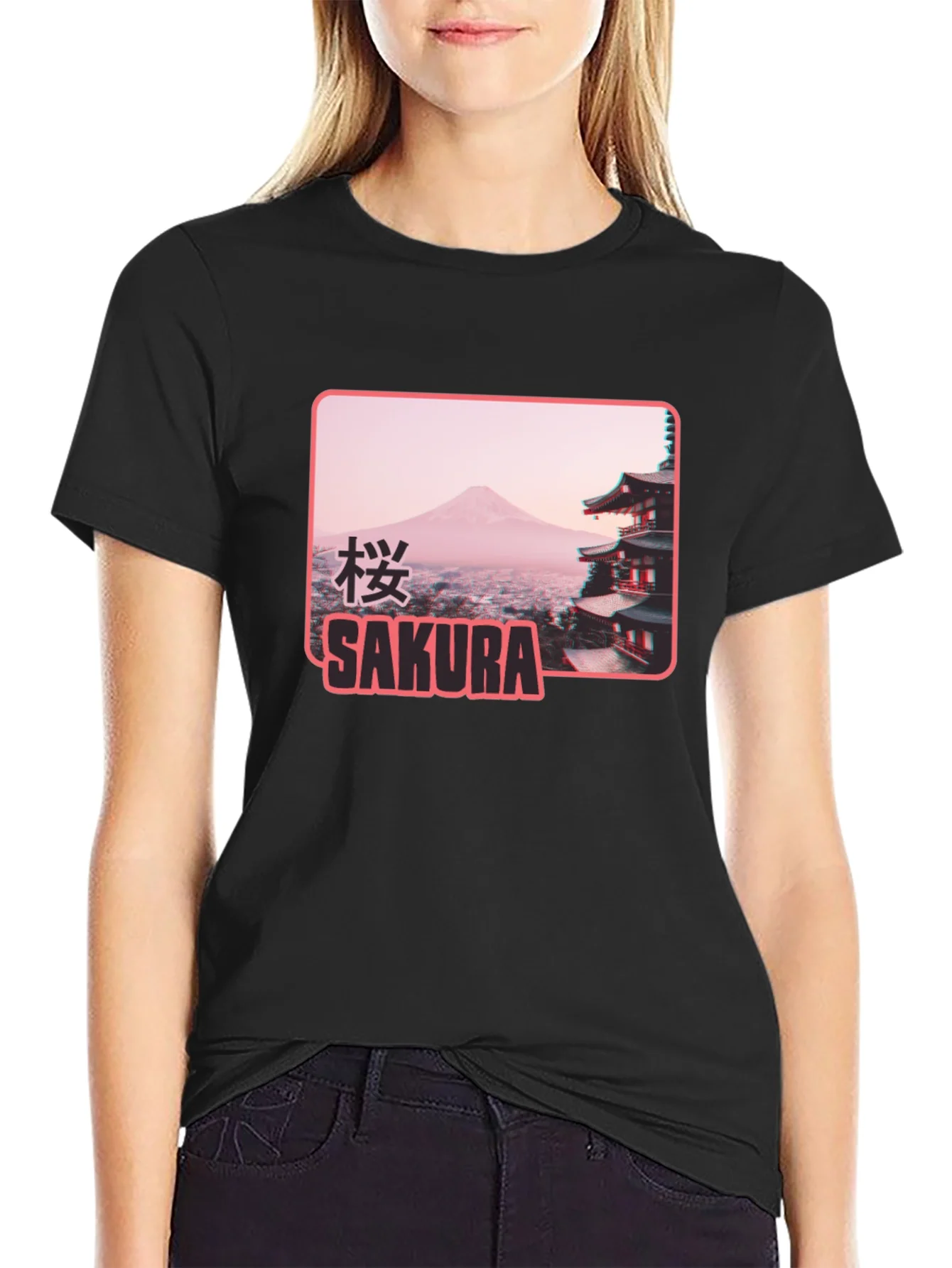 Rebbecca Sakura Japan Graphic T-Shirt - Black