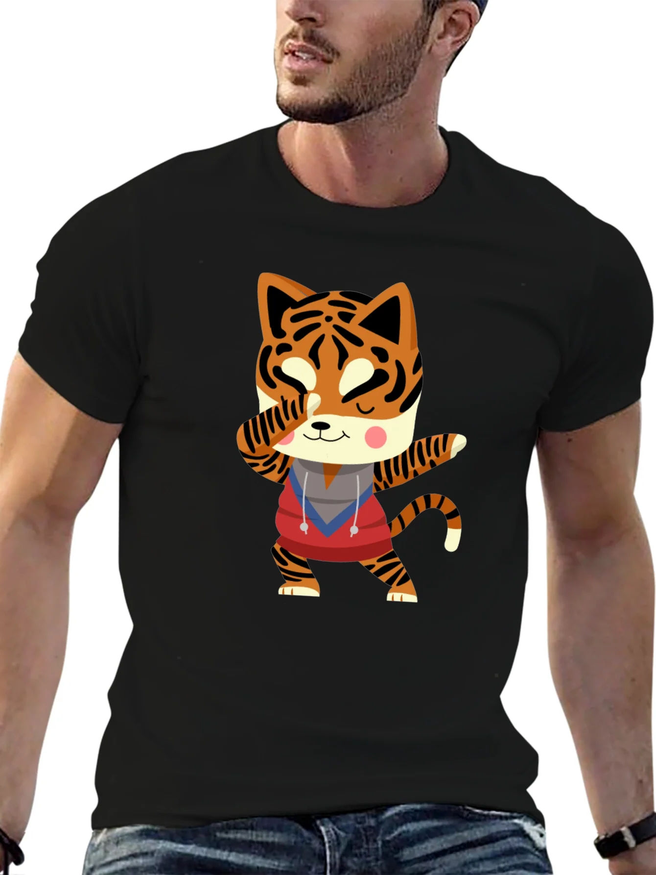 Camiseta Negra con Tigre Kawaii
