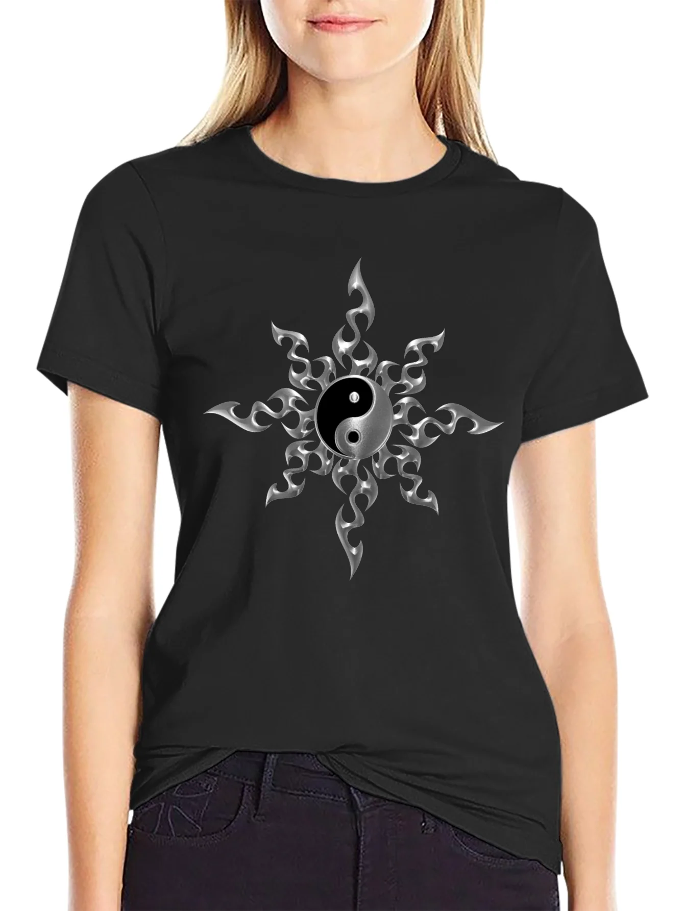 Rebbecca Yin Yang Flame Graphic T-Shirt