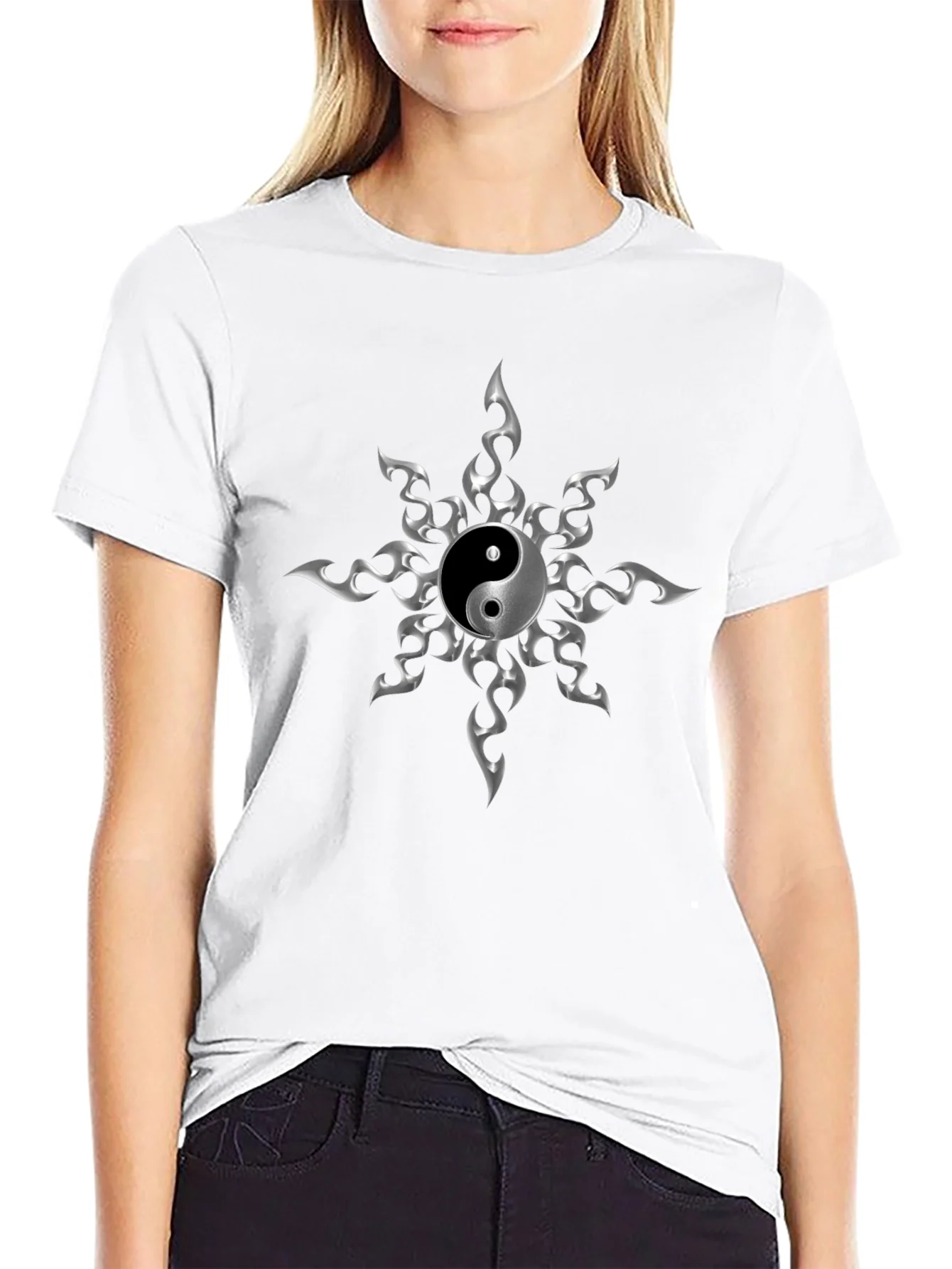 Rebbecca Yin Yang Flame Graphic T-Shirt