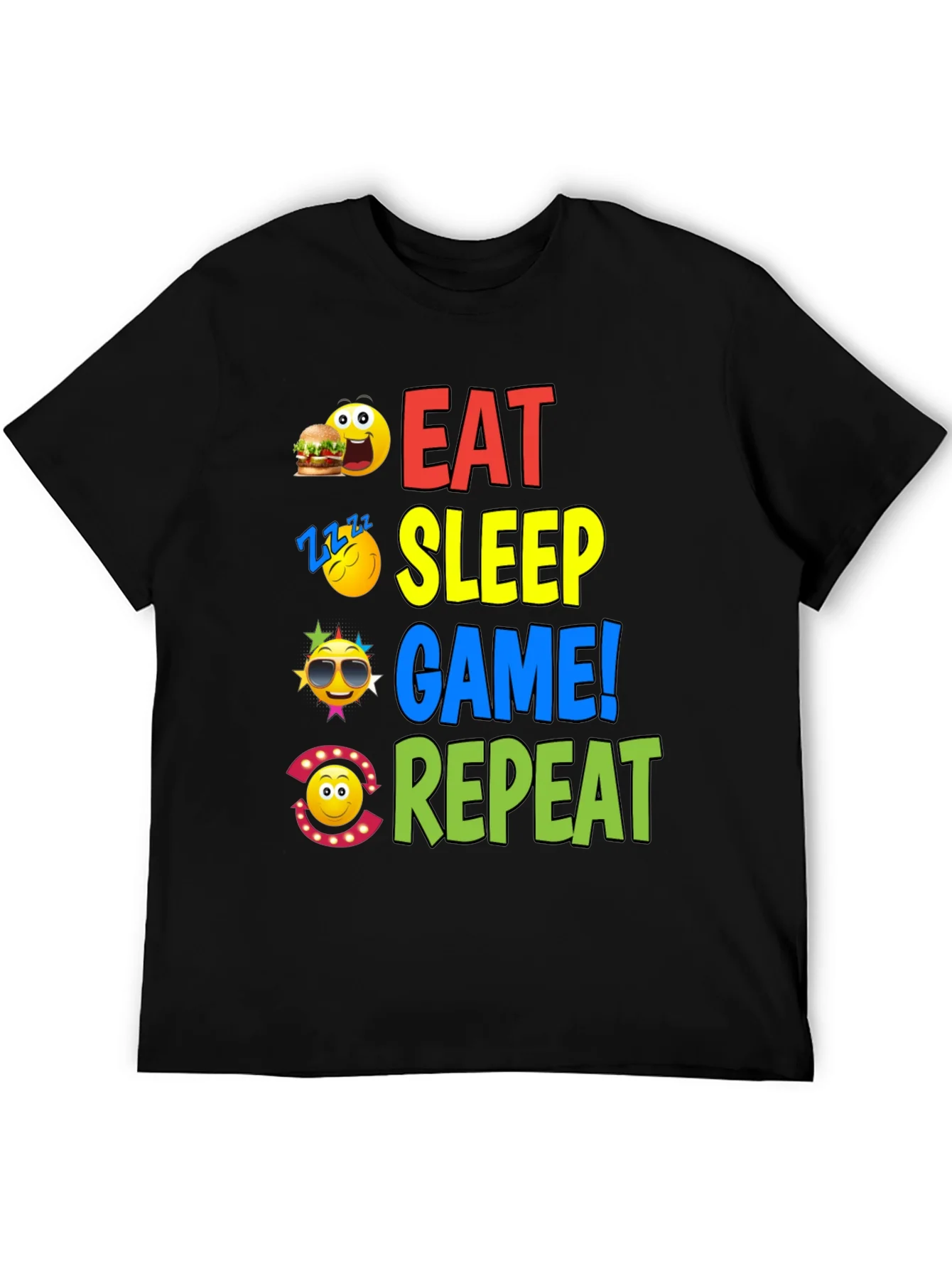 Camiseta Negra con Dise?o Eat Sleep Game Repeat
