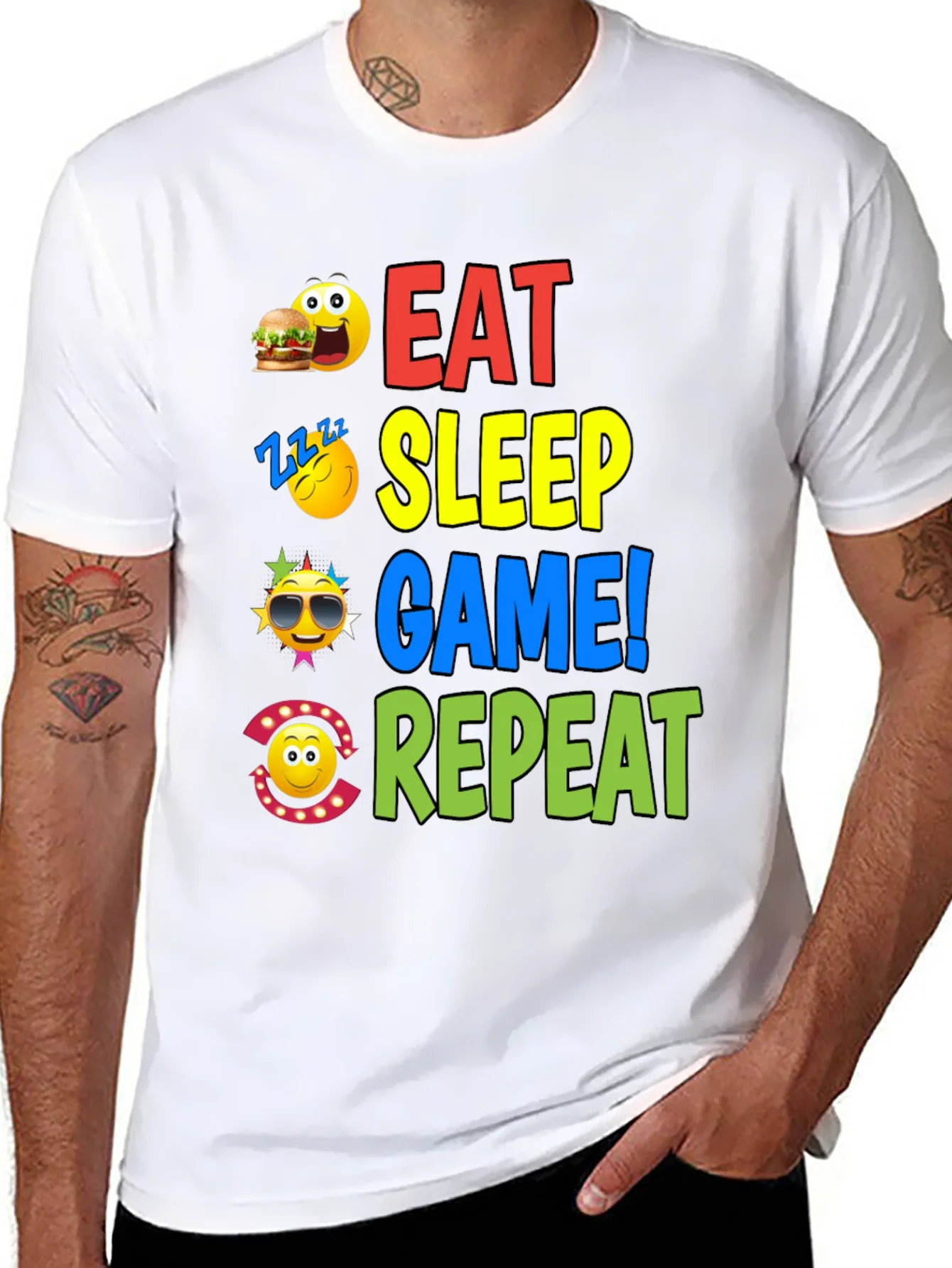 Camiseta Negra con Dise?o Eat Sleep Game Repeat