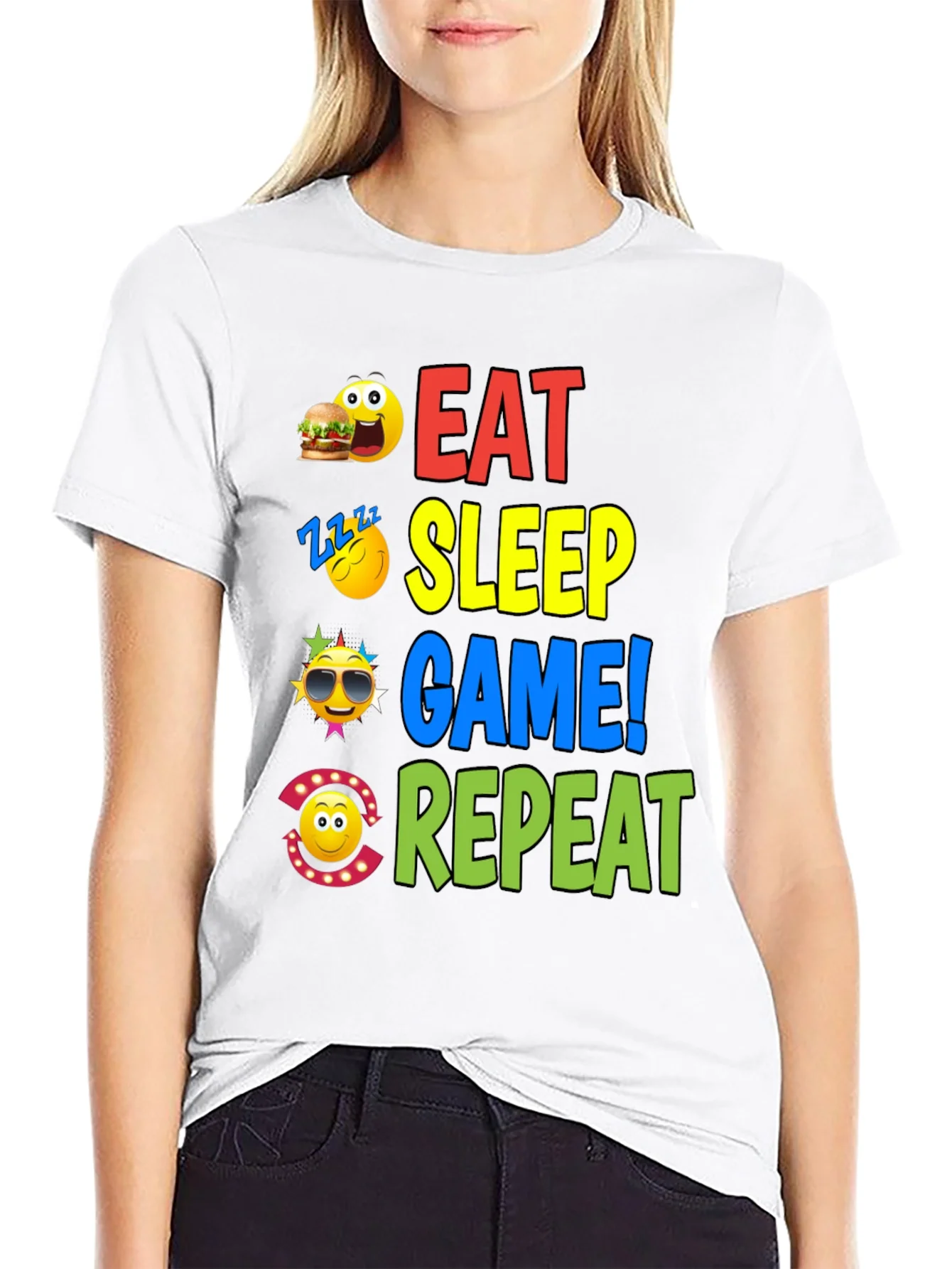 Camiseta Negra con Dise?o Eat Sleep Game Repeat