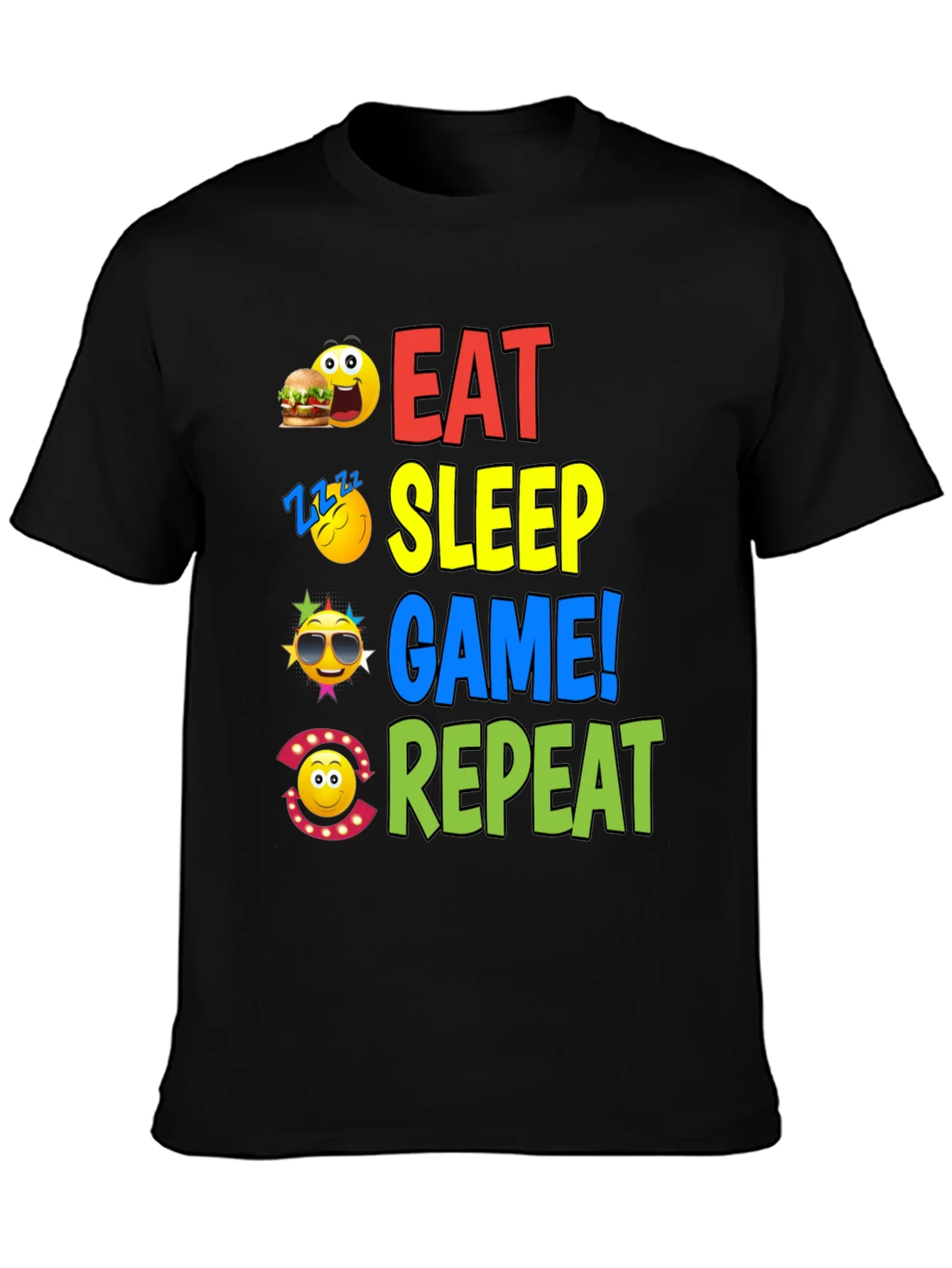 Camiseta Negra con Dise?o Eat Sleep Game Repeat