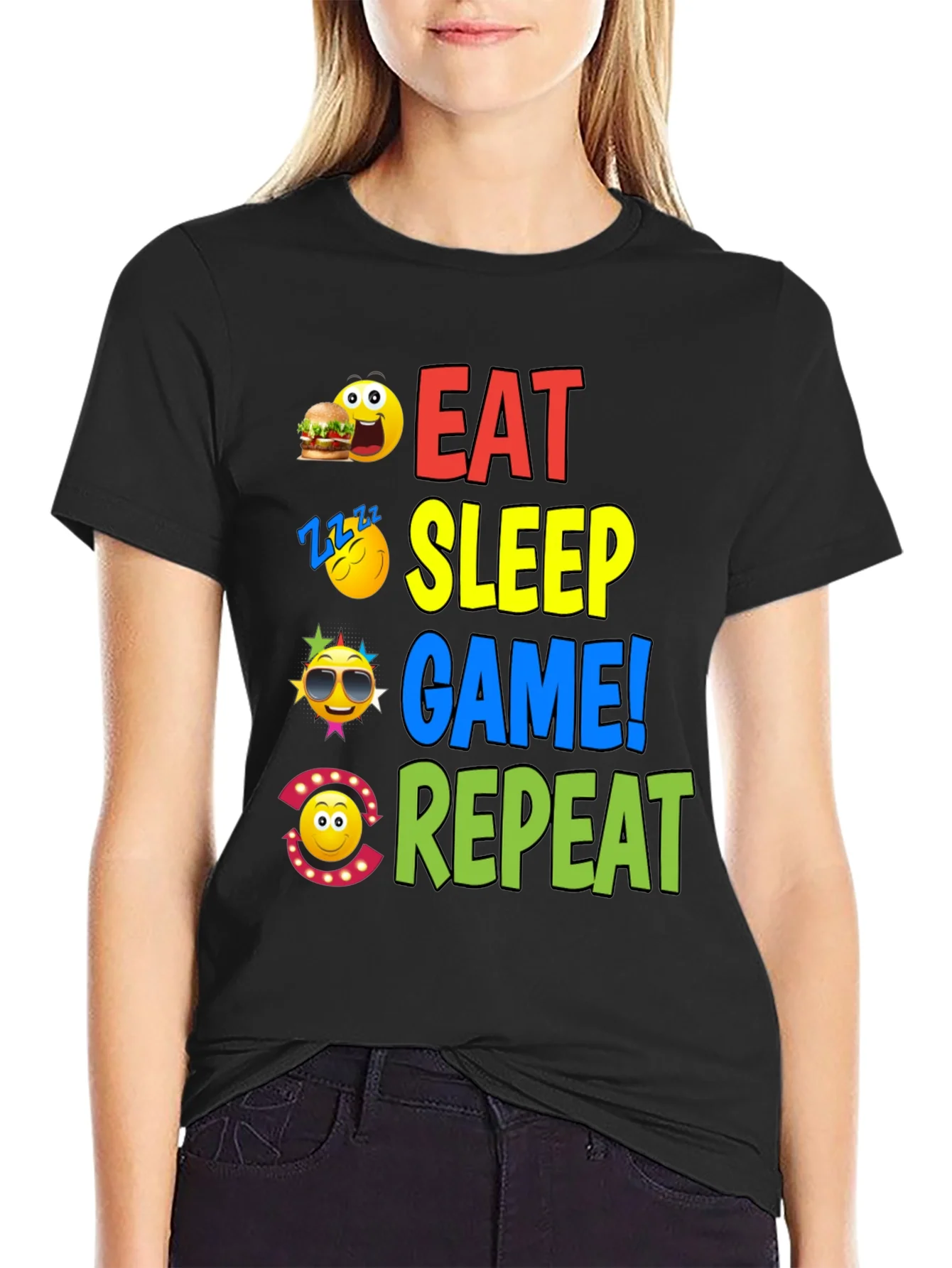 Camiseta Negra con Dise?o Eat Sleep Game Repeat
