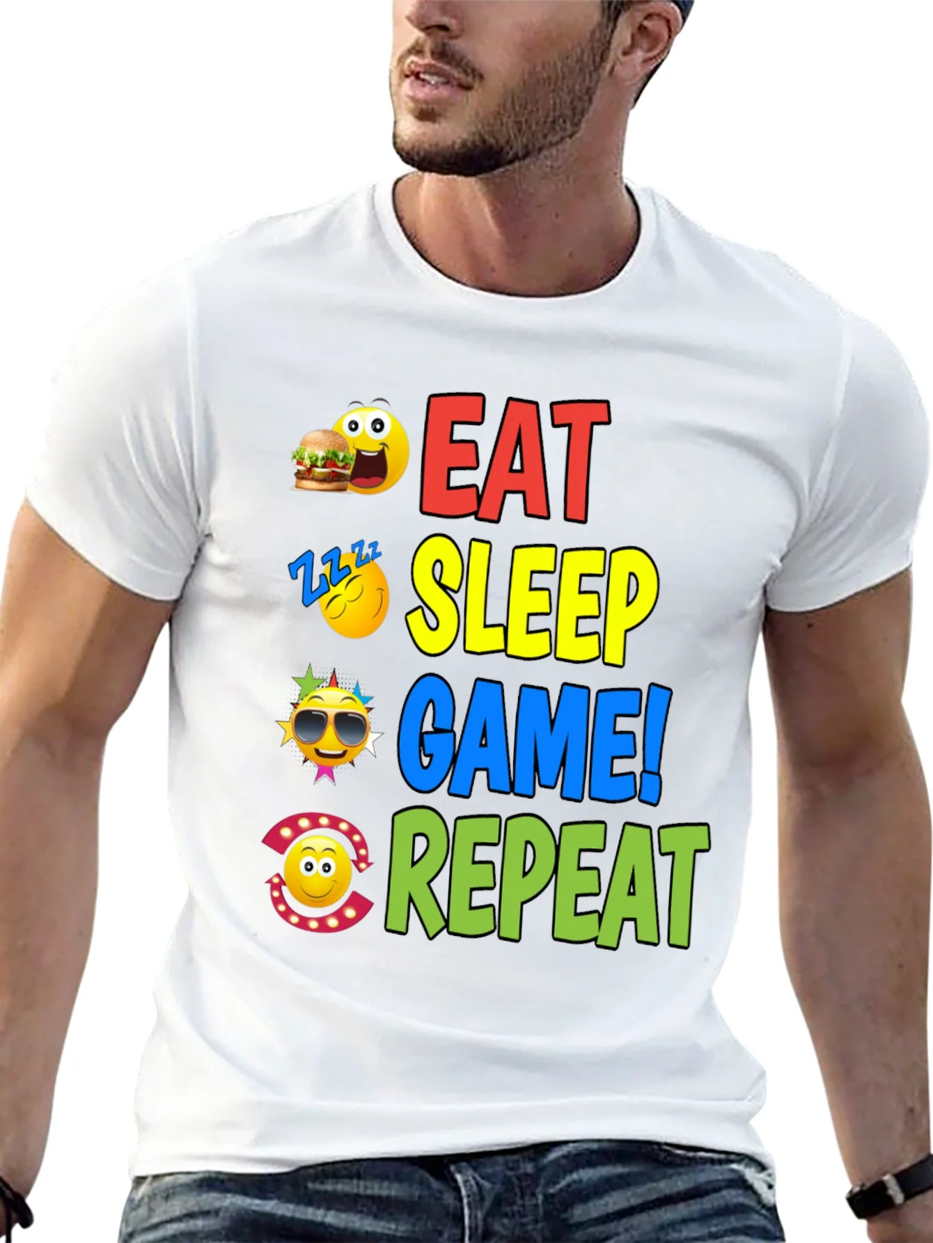 Camiseta Negra con Dise?o Eat Sleep Game Repeat