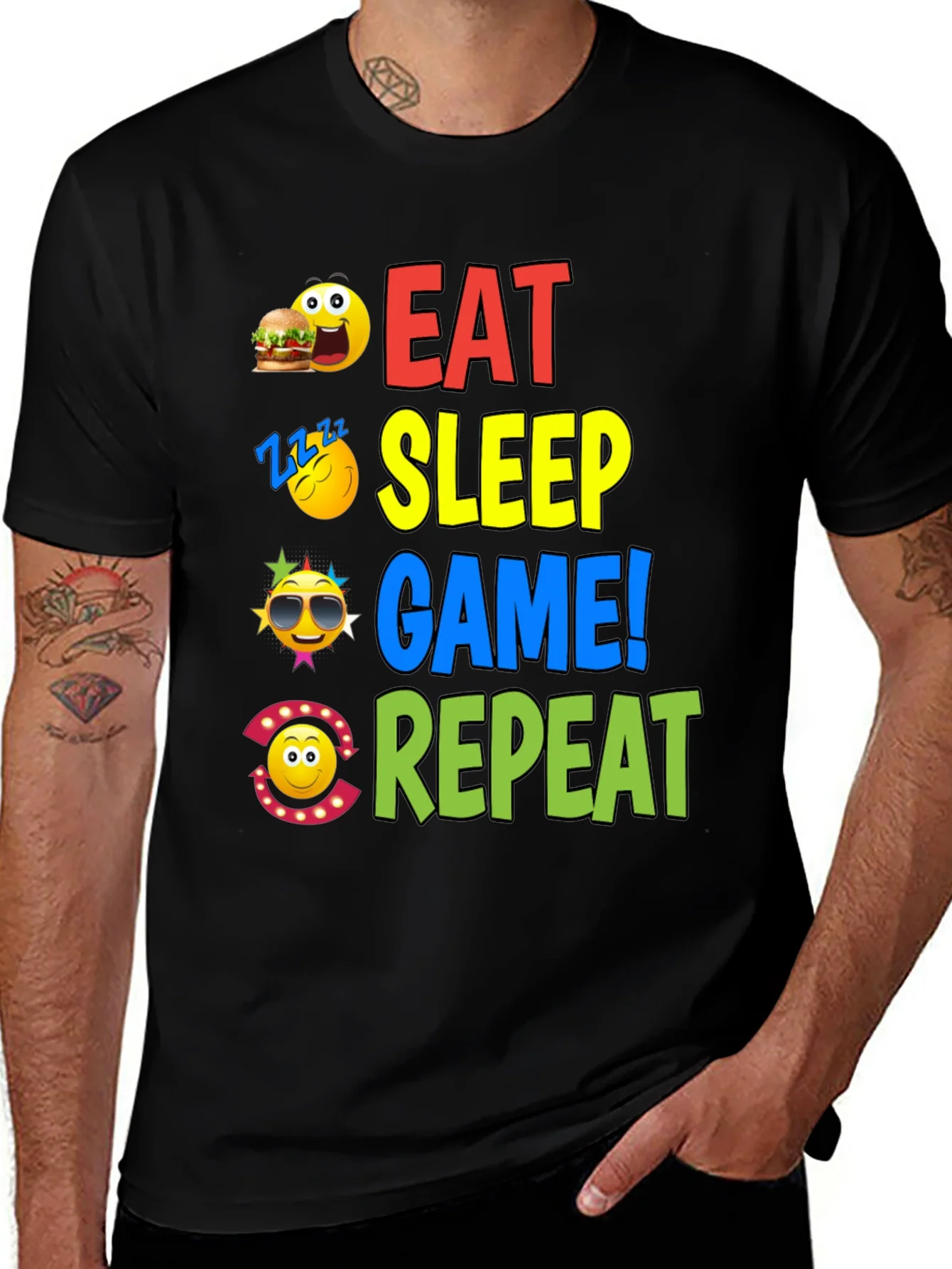 Camiseta Negra con Dise?o Eat Sleep Game Repeat