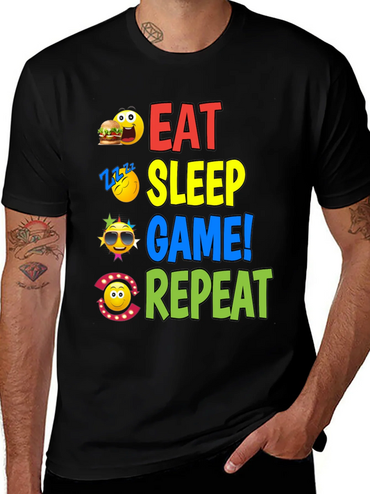 Camiseta Negra con Dise?o Eat Sleep Game Repeat