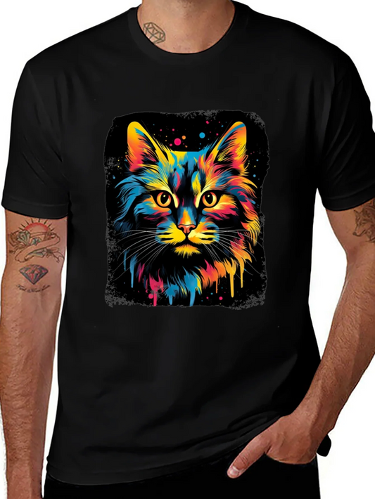 Rebbecca Colorful Cat Graphic Black T-Shirt