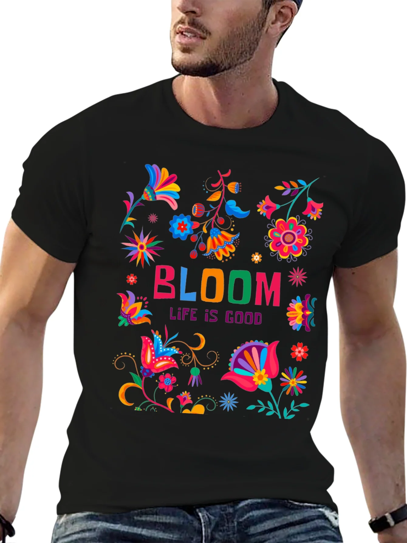 Camiseta Negra Bloom: Life is Good Floral