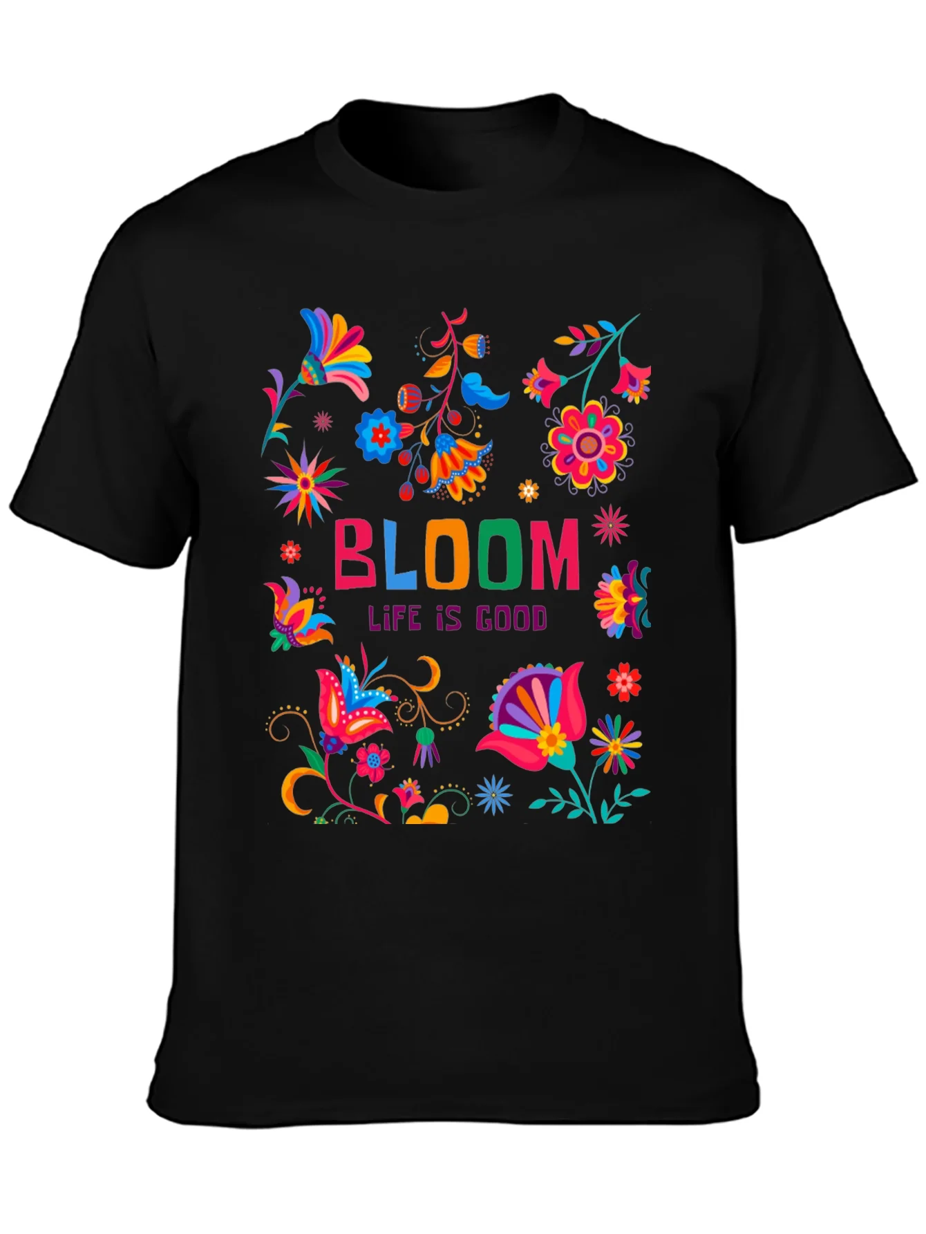 Camiseta Negra Bloom: Life is Good Floral
