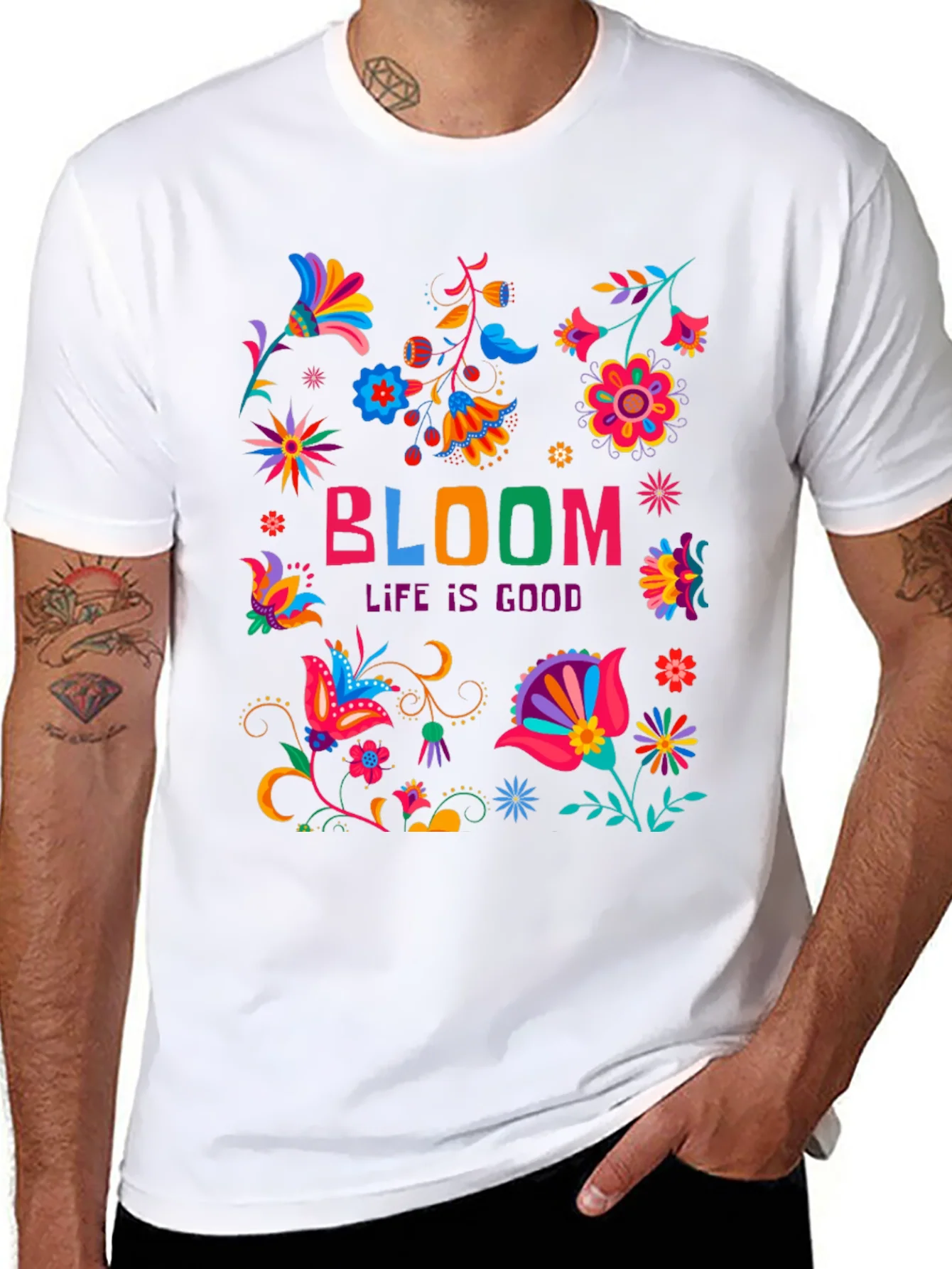 Camiseta Negra Bloom: Life is Good Floral
