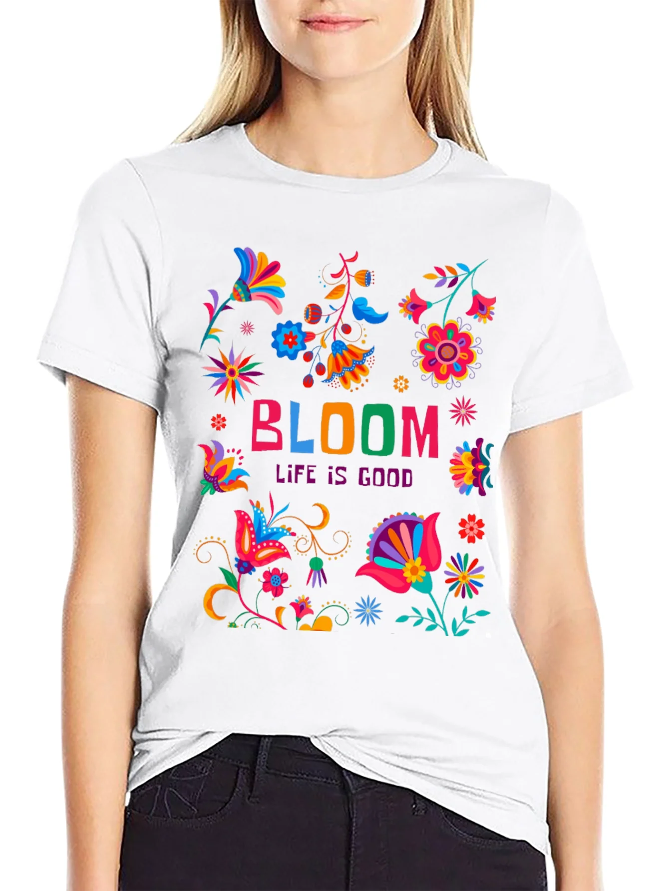Camiseta Negra Bloom: Life is Good Floral
