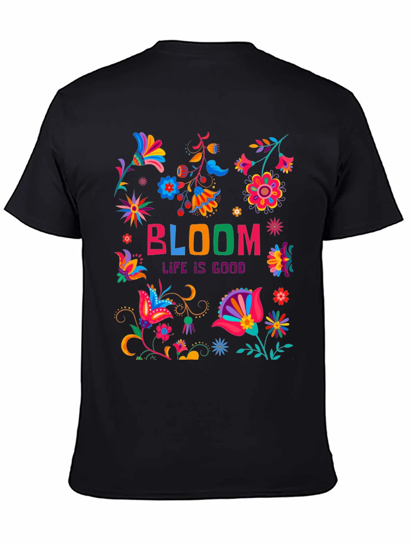 Camiseta Negra Bloom: Life is Good Floral