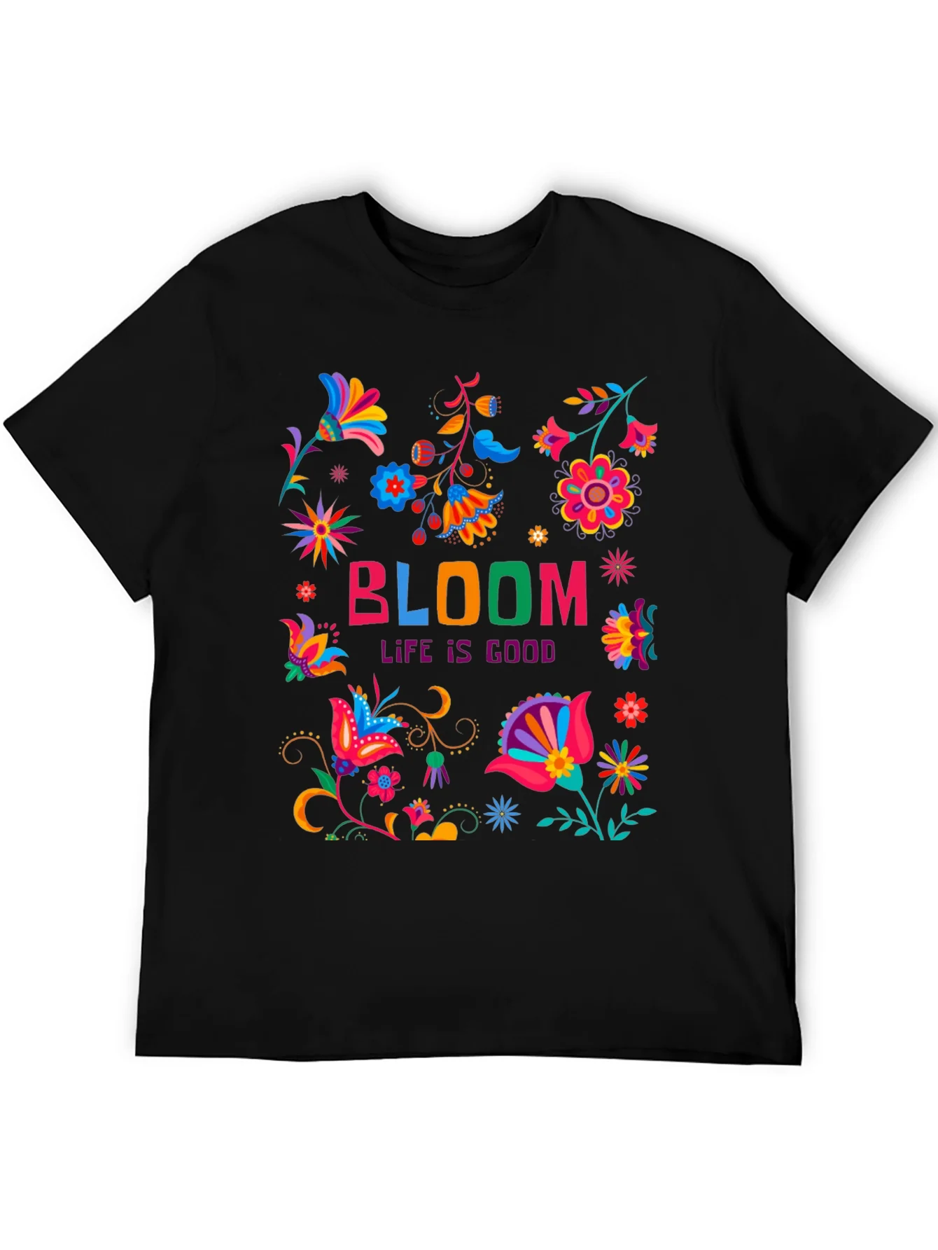 Camiseta Negra Bloom: Life is Good Floral