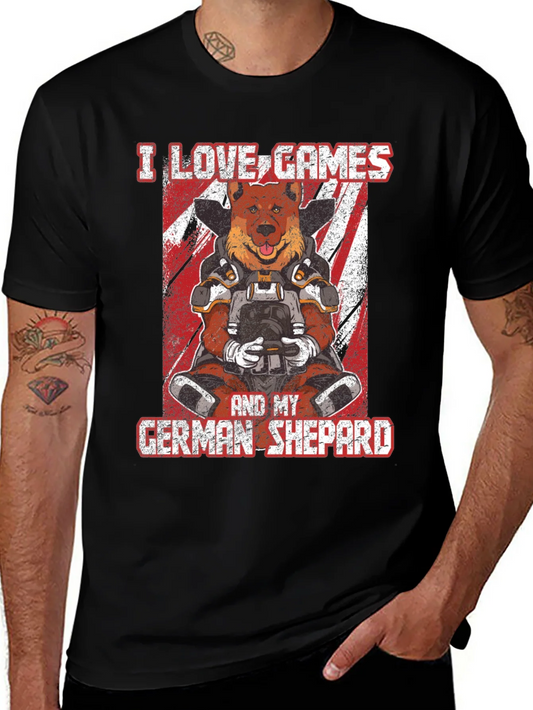 Rebbecca Gamer Dog T-Shirt: I Love Games and My German Shepherd