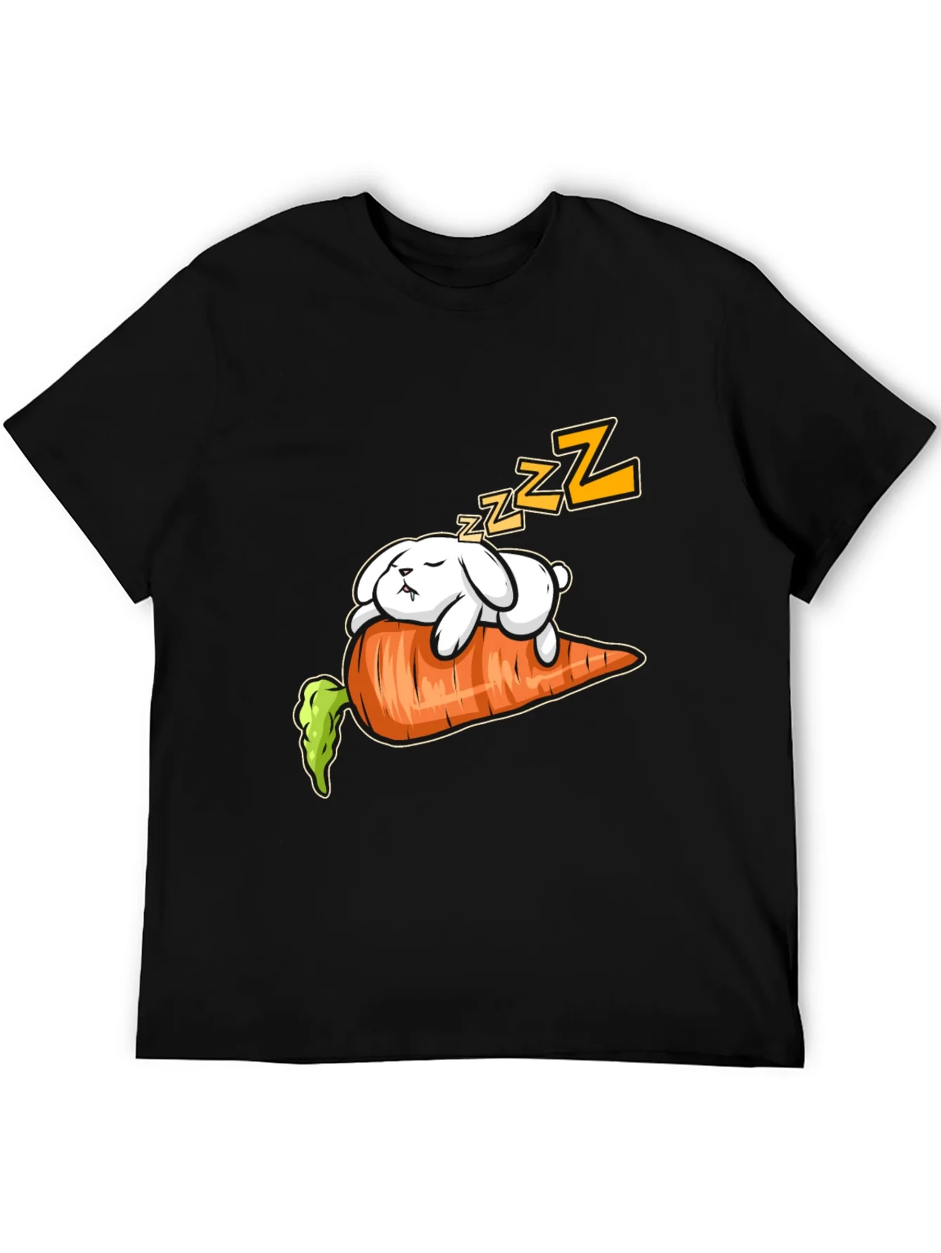 Camiseta Negra con Conejo Durmiendo sobre Zanahoria
