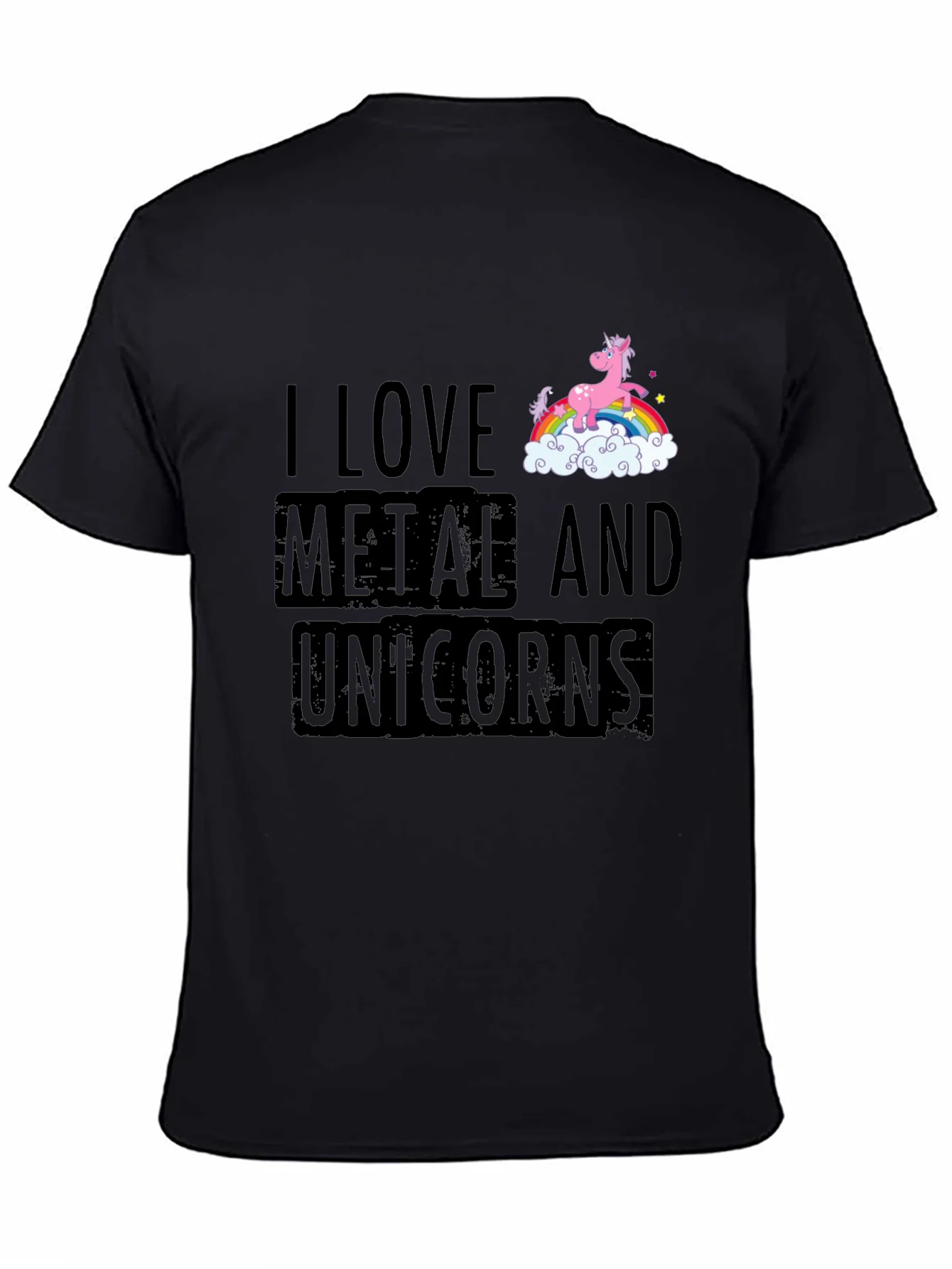 Camiseta Negra Metal y Unicornios