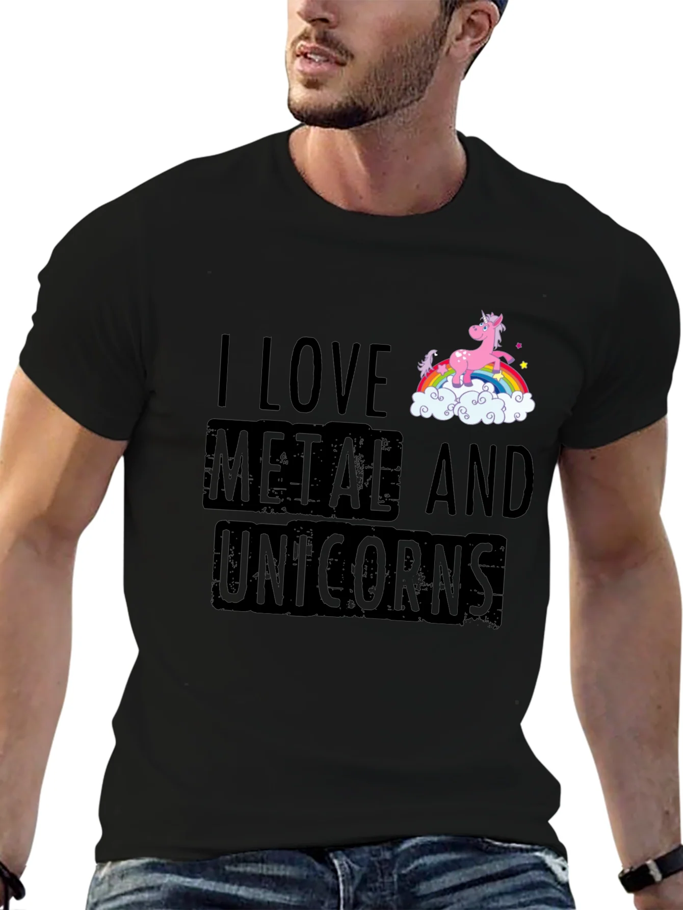 Camiseta Negra Metal y Unicornios