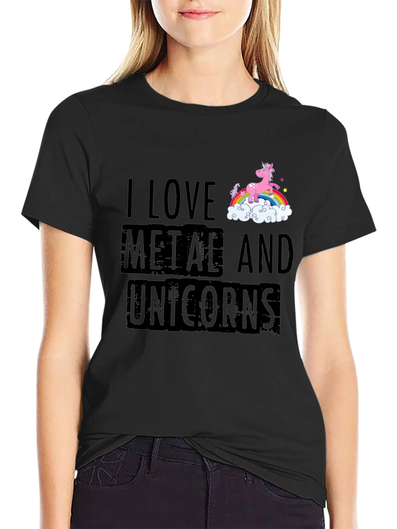 Camiseta Negra Metal y Unicornios