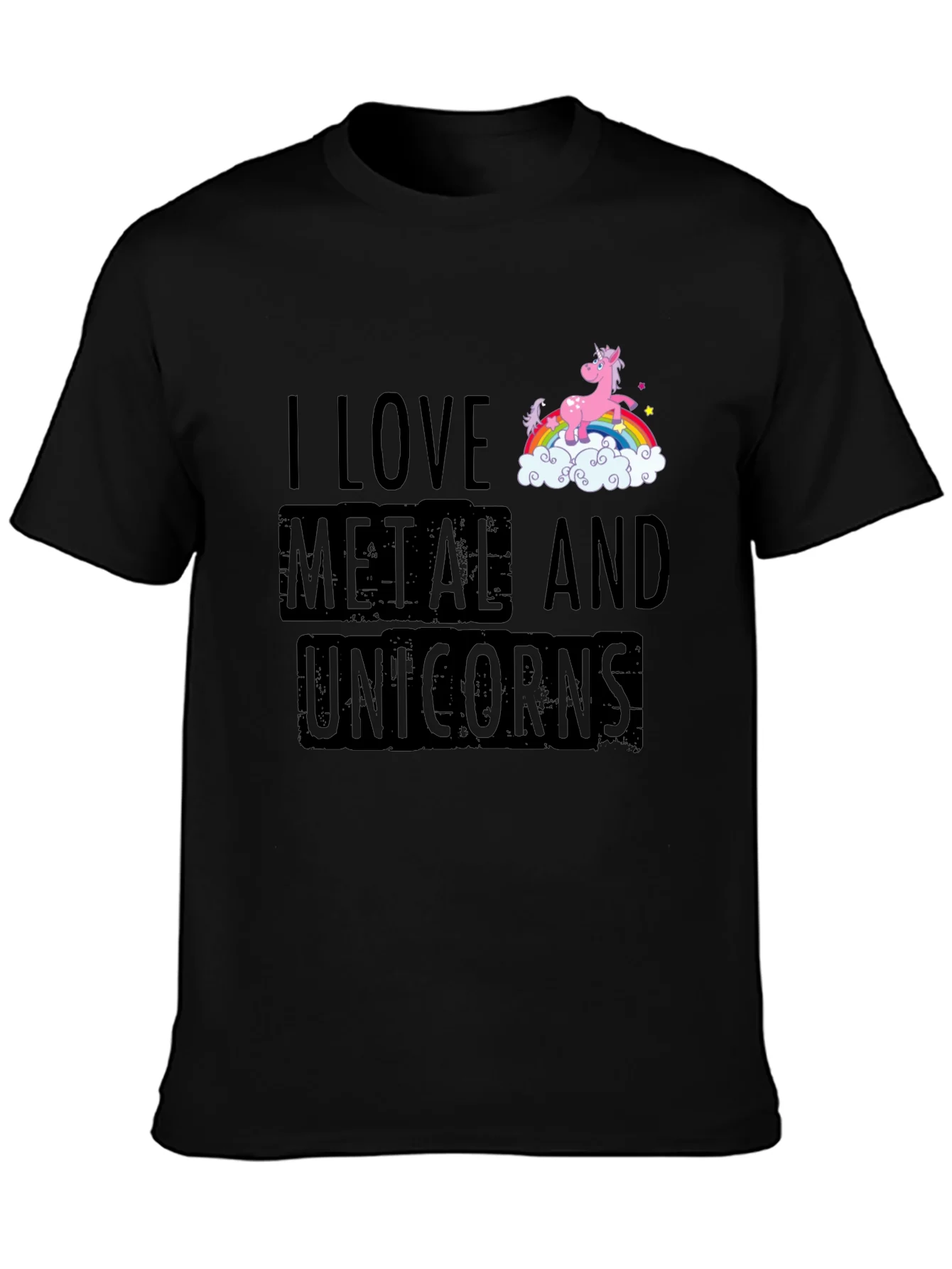 Camiseta Negra Metal y Unicornios