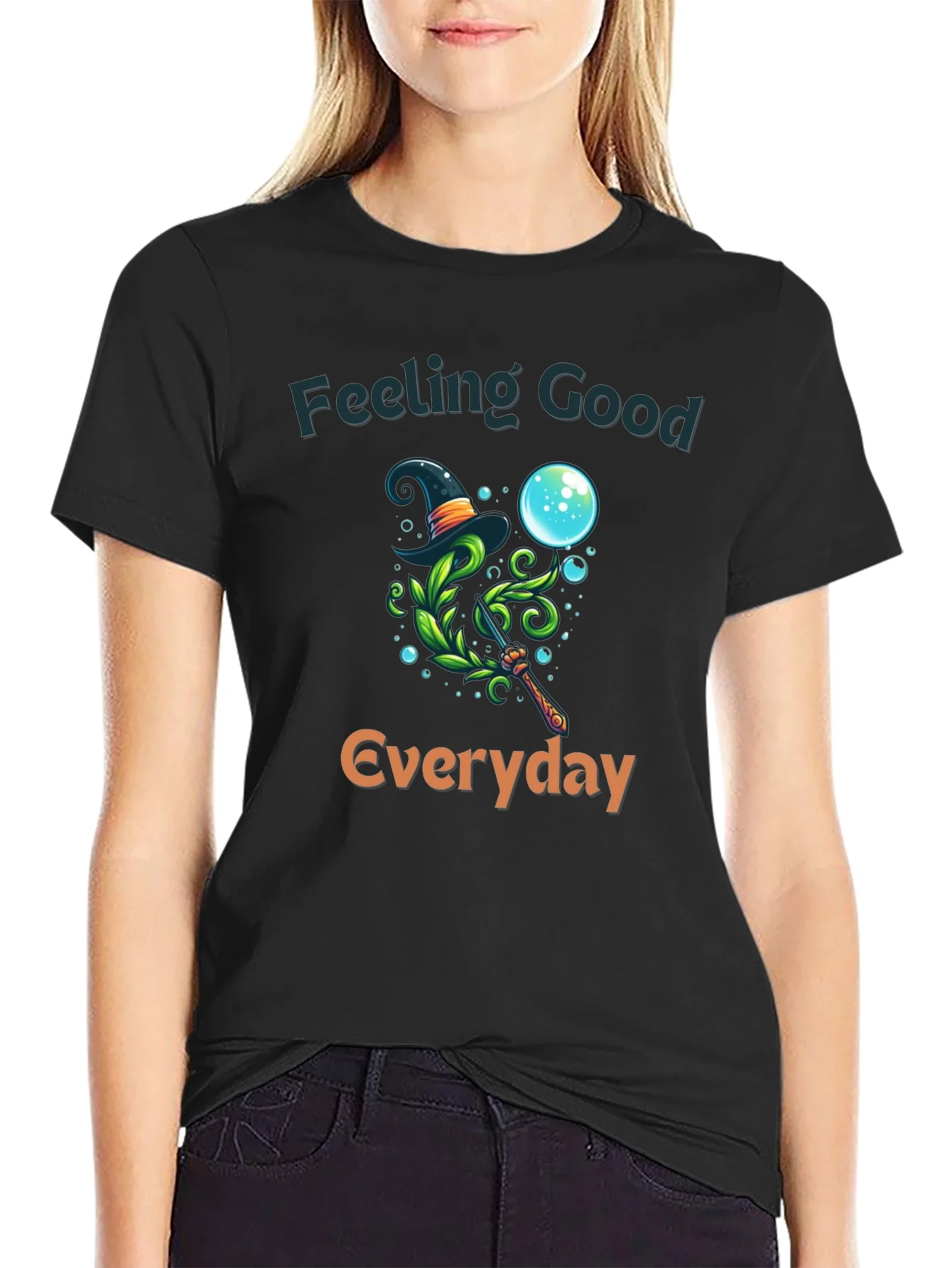 Camiseta Negra con Dise?o M¨¢gico y Frase Motivacional