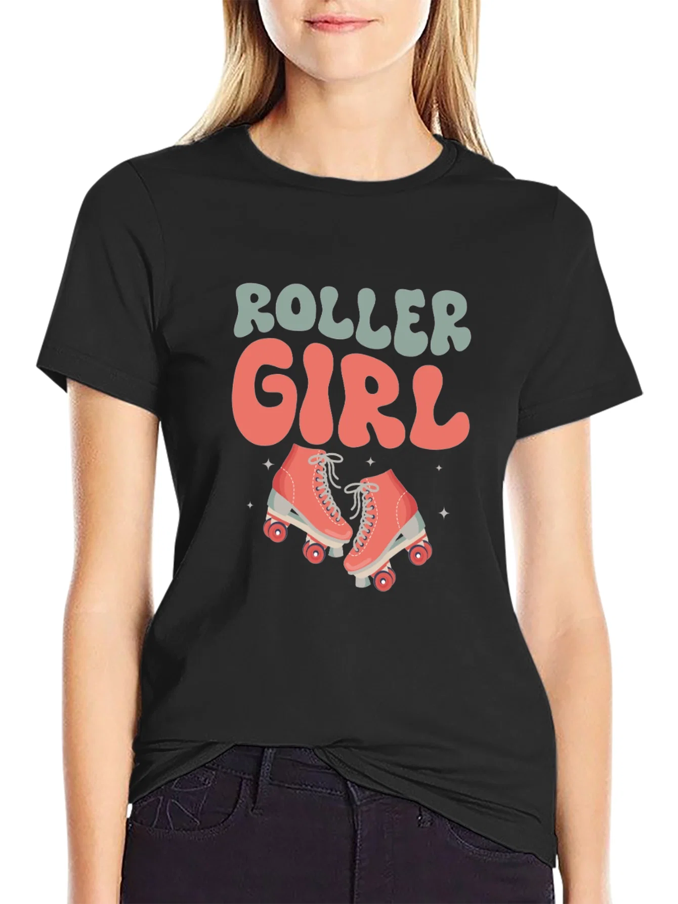 Rebbecca Retro Roller Girl Black T-Shirt