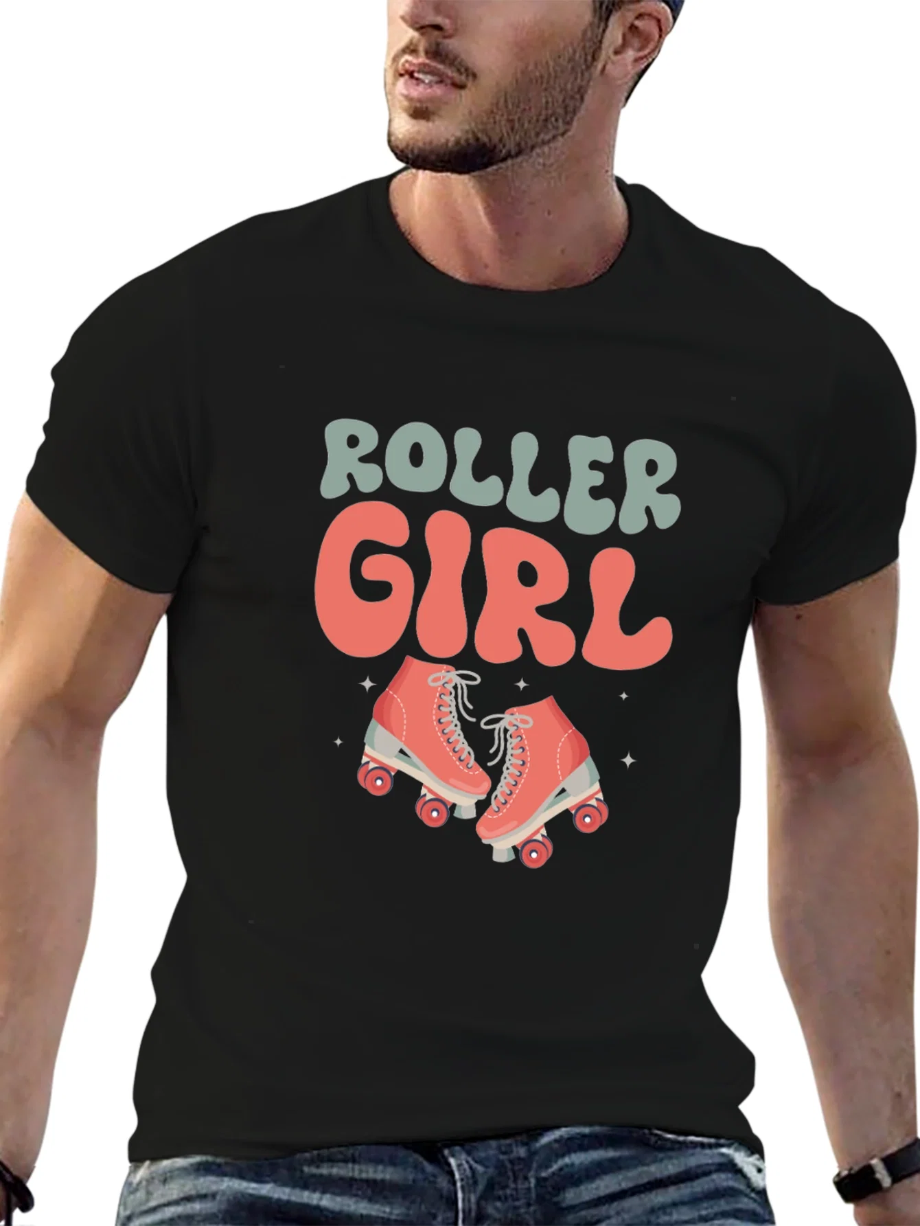Rebbecca Retro Roller Girl Black T-Shirt