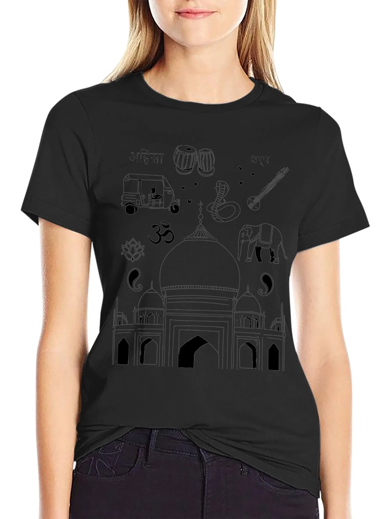 Rebbecca India Travel T-Shirt - Black Cotton Tee