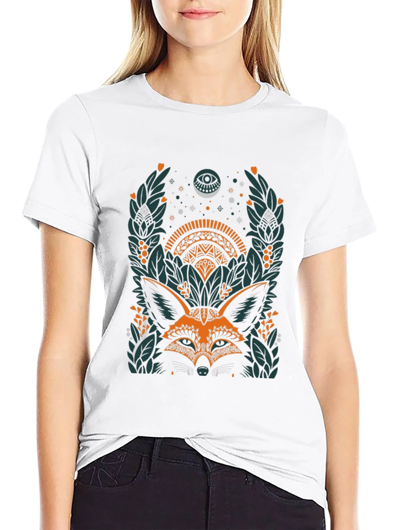 Camiseta Negra con Dise?o de Zorro M¨ªstico