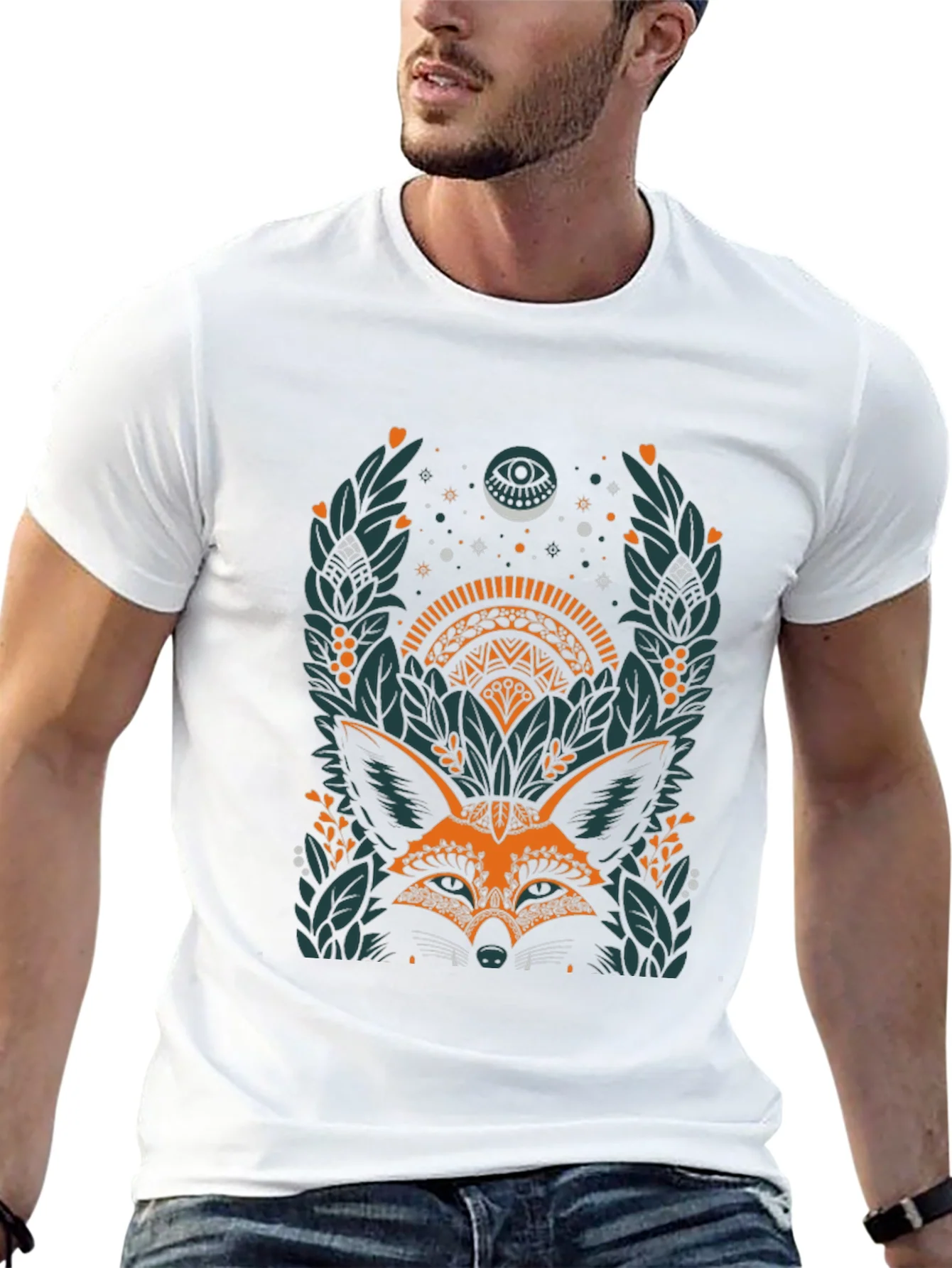 Camiseta Negra con Dise?o de Zorro M¨ªstico