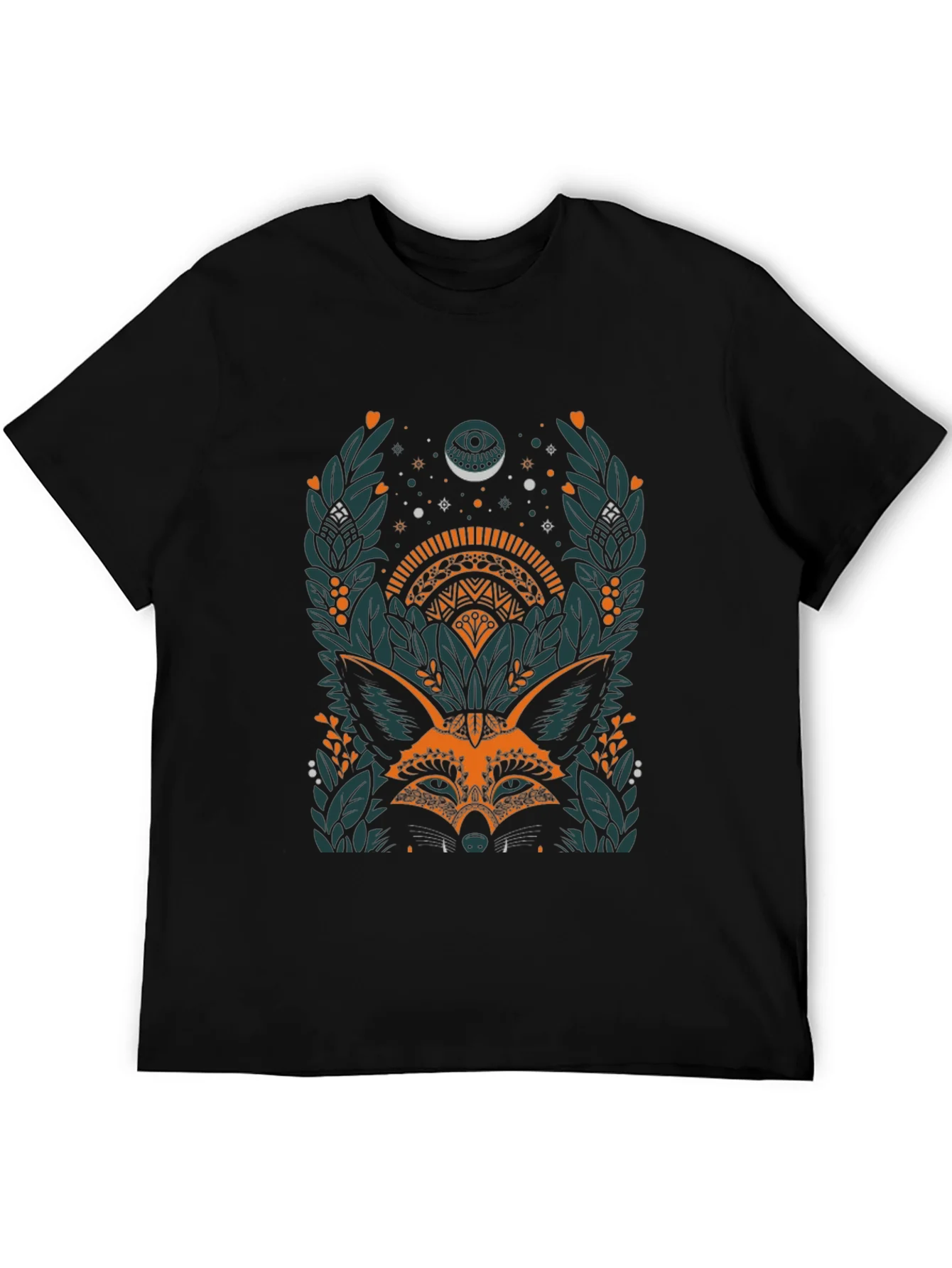 Camiseta Negra con Dise?o de Zorro M¨ªstico