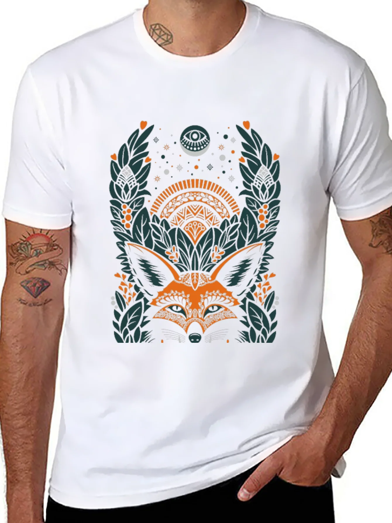 Camiseta Negra con Dise?o de Zorro M¨ªstico