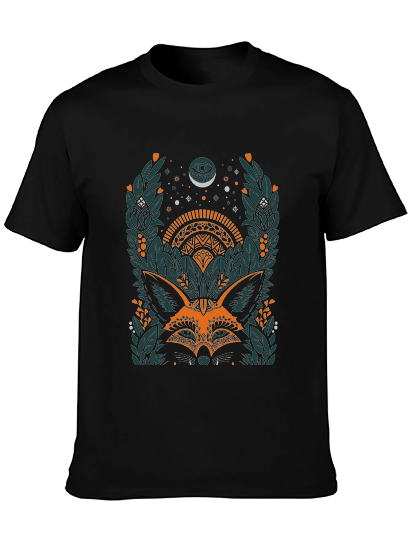 Camiseta Negra con Dise?o de Zorro M¨ªstico