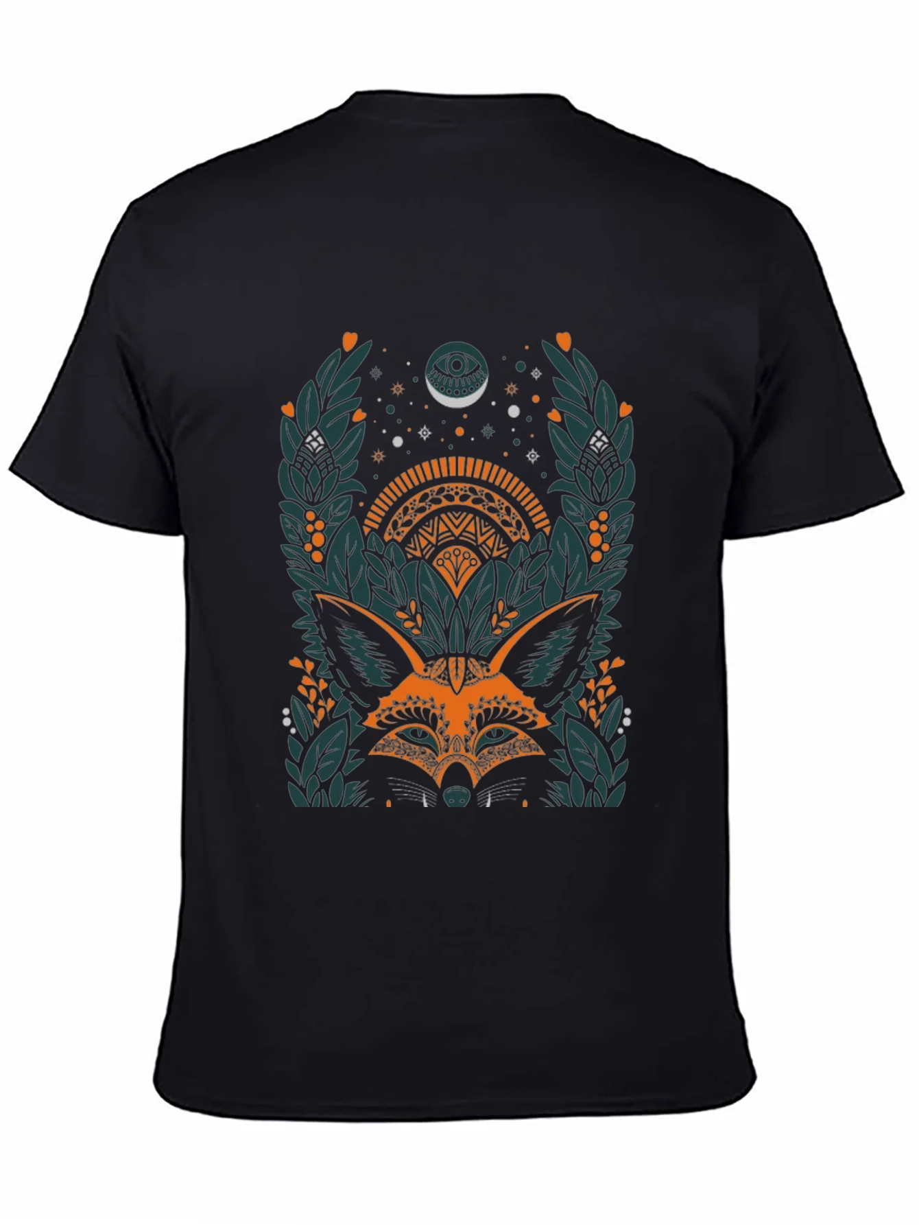 Camiseta Negra con Dise?o de Zorro M¨ªstico