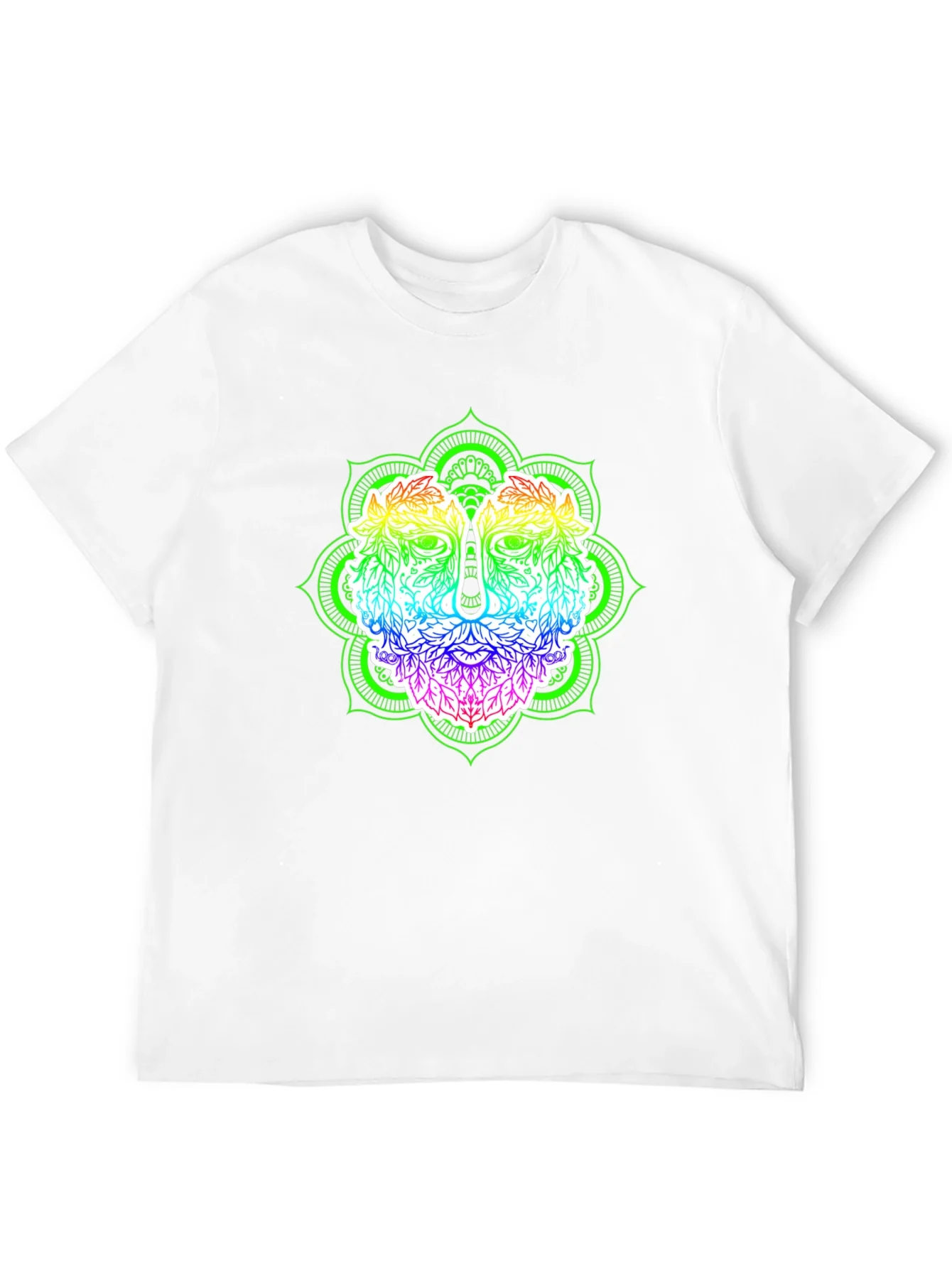 Rebbecca Rainbow Green Man Mandala Black T-Shirt