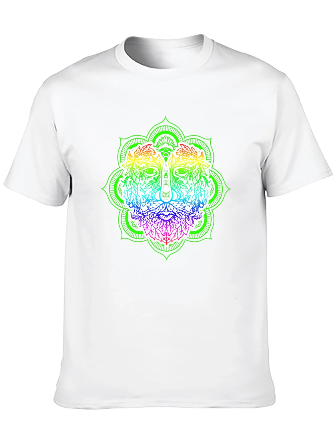Rebbecca Rainbow Green Man Mandala Black T-Shirt