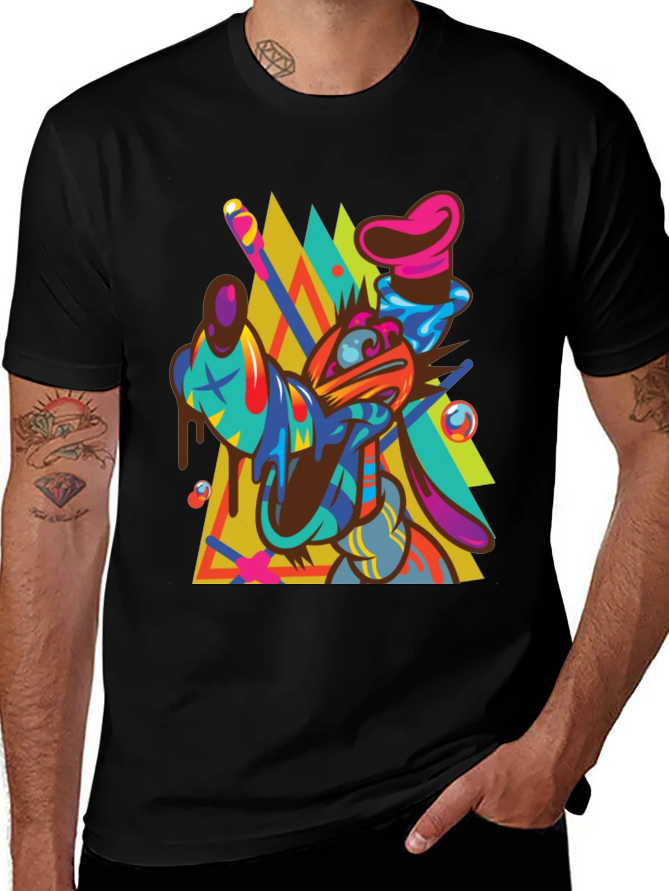 Rebbecca Abstract Goofy Graphic Print Black T-Shirt