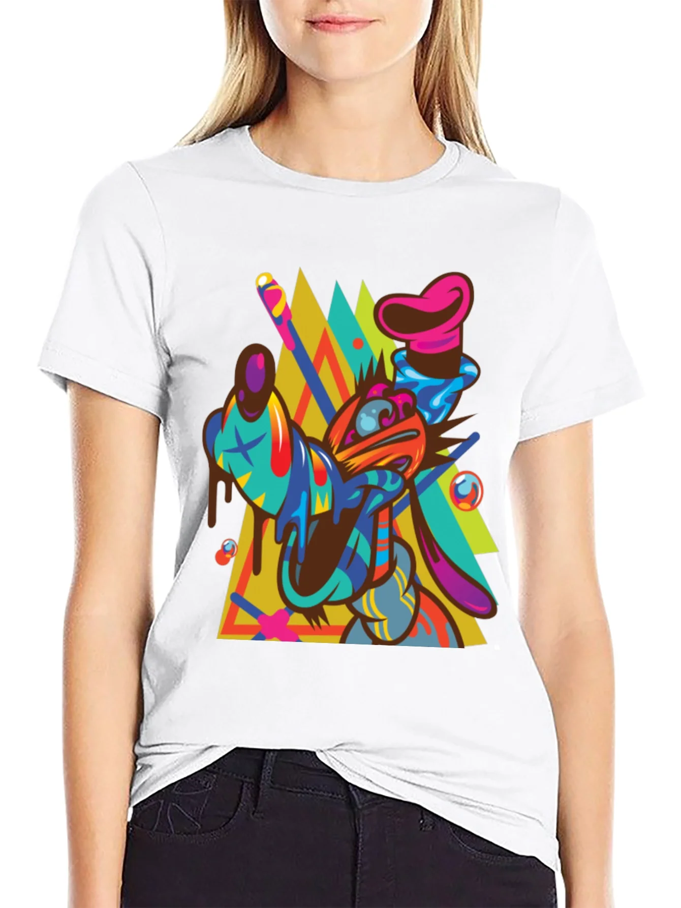 Rebbecca Abstract Goofy Graphic Print Black T-Shirt