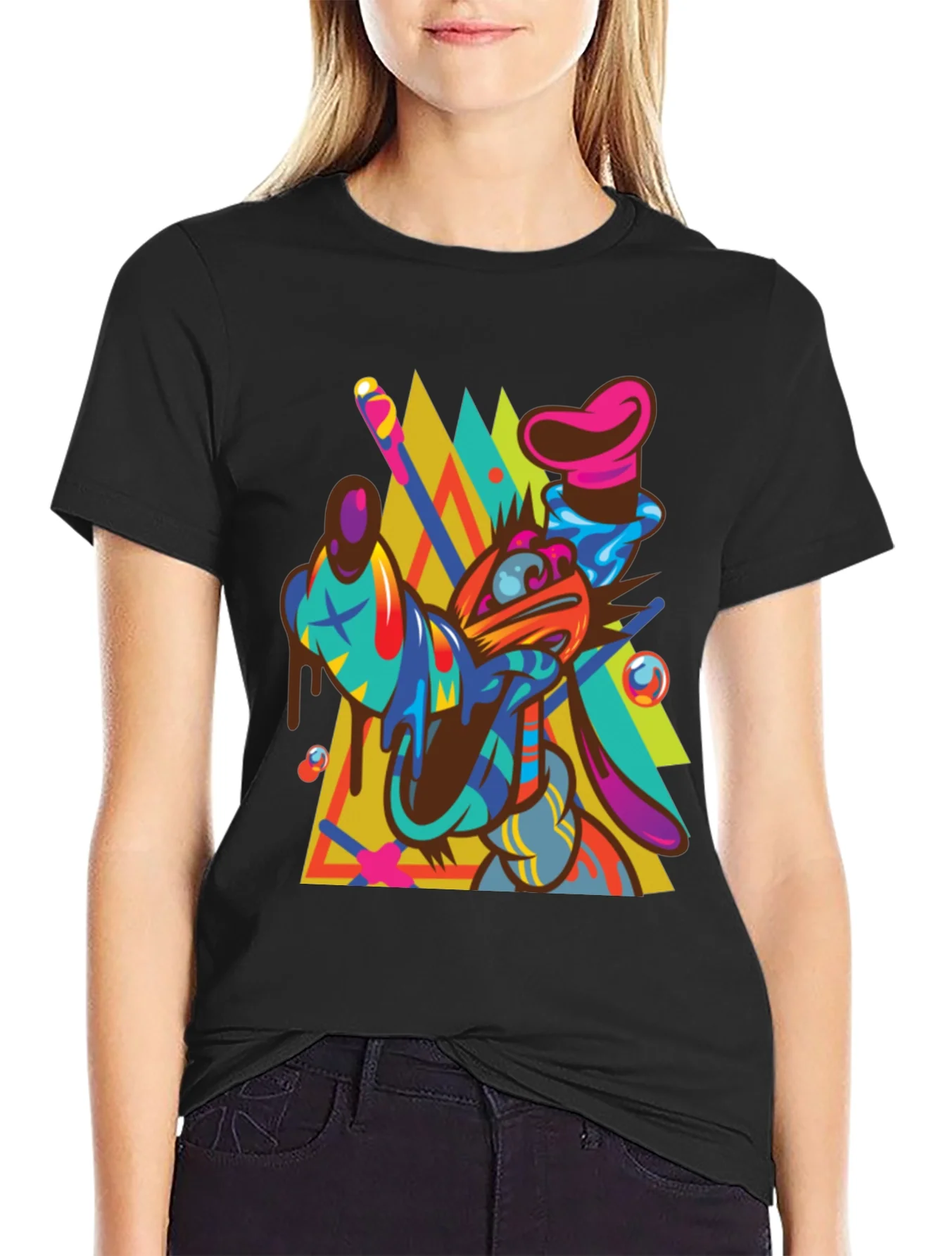 Rebbecca Abstract Goofy Graphic Print Black T-Shirt
