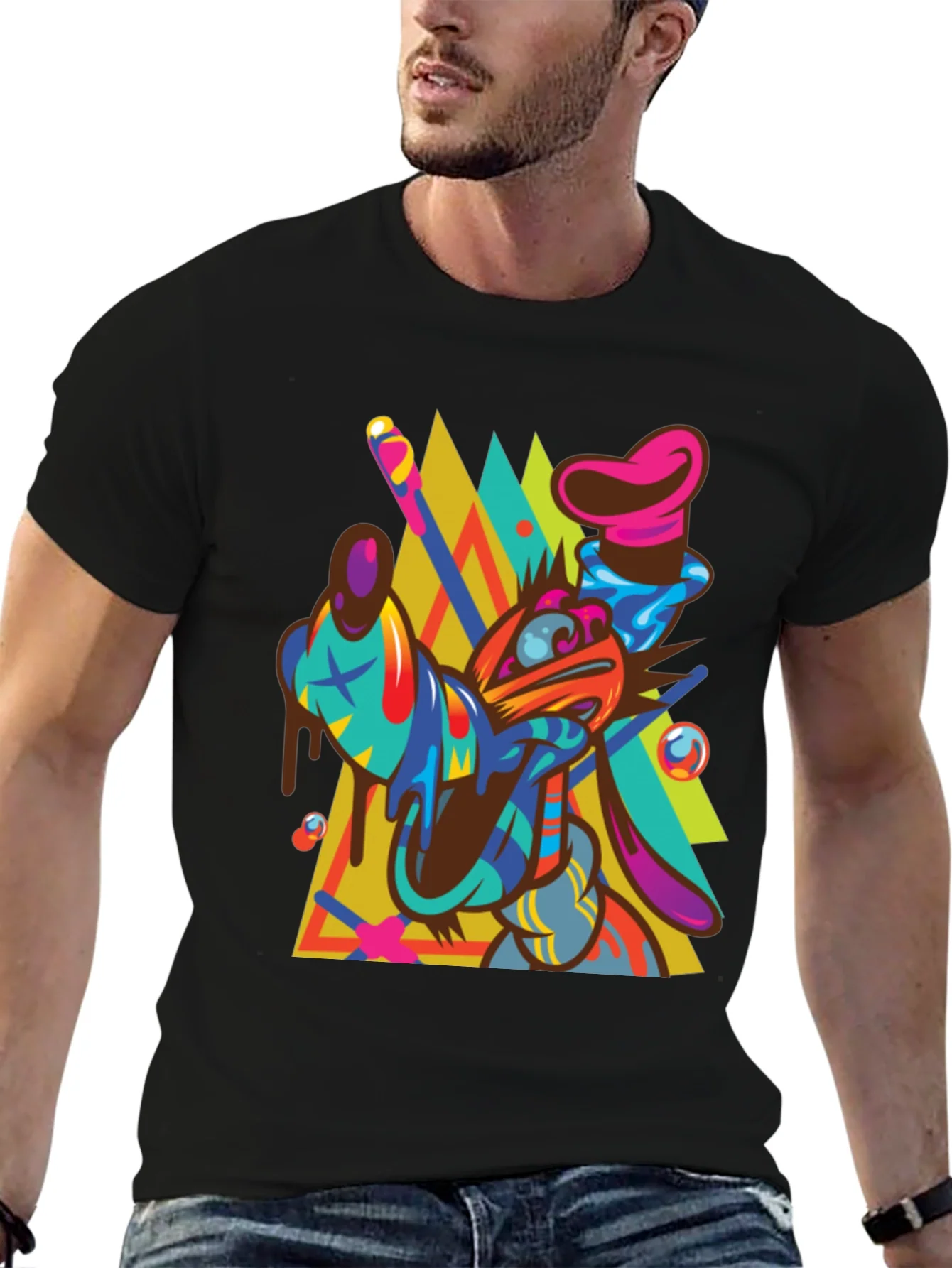 Rebbecca Abstract Goofy Graphic Print Black T-Shirt